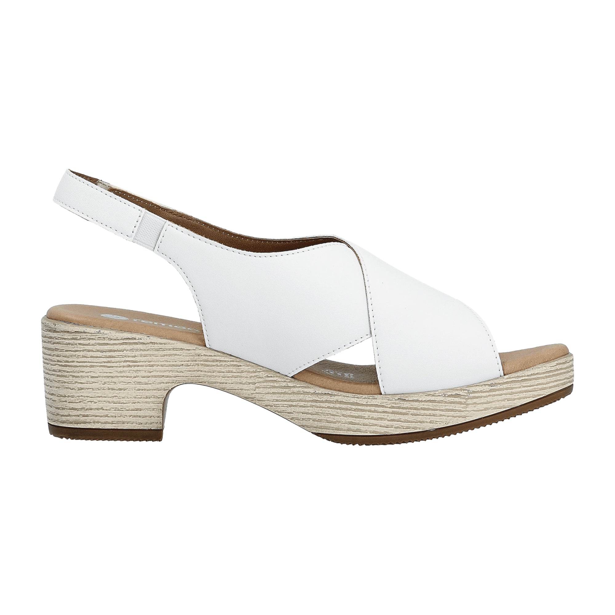 Remonte Women's White Leather Sandals with Block Heel and PU Sole