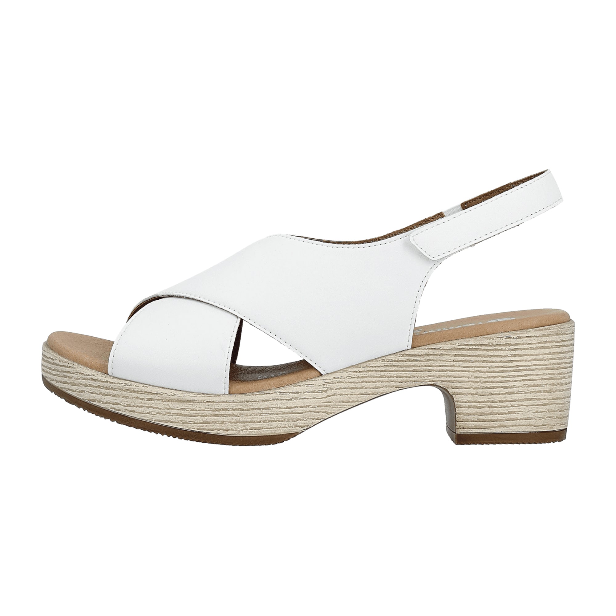 Remonte Women's White Leather Sandals with Block Heel and PU Sole