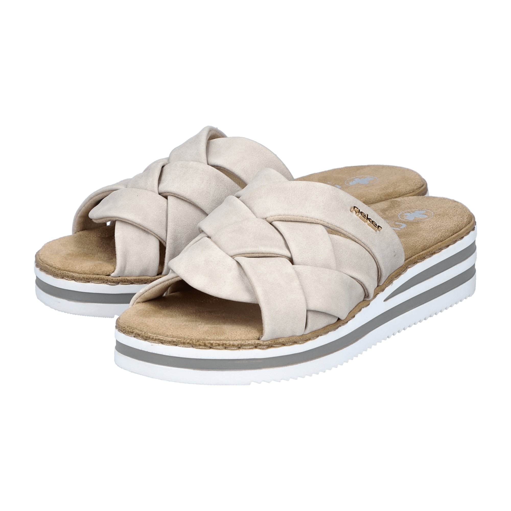 Rieker V0208-60 Beige Women's Shoes Faux Leather Flat Heels Narrow Fit