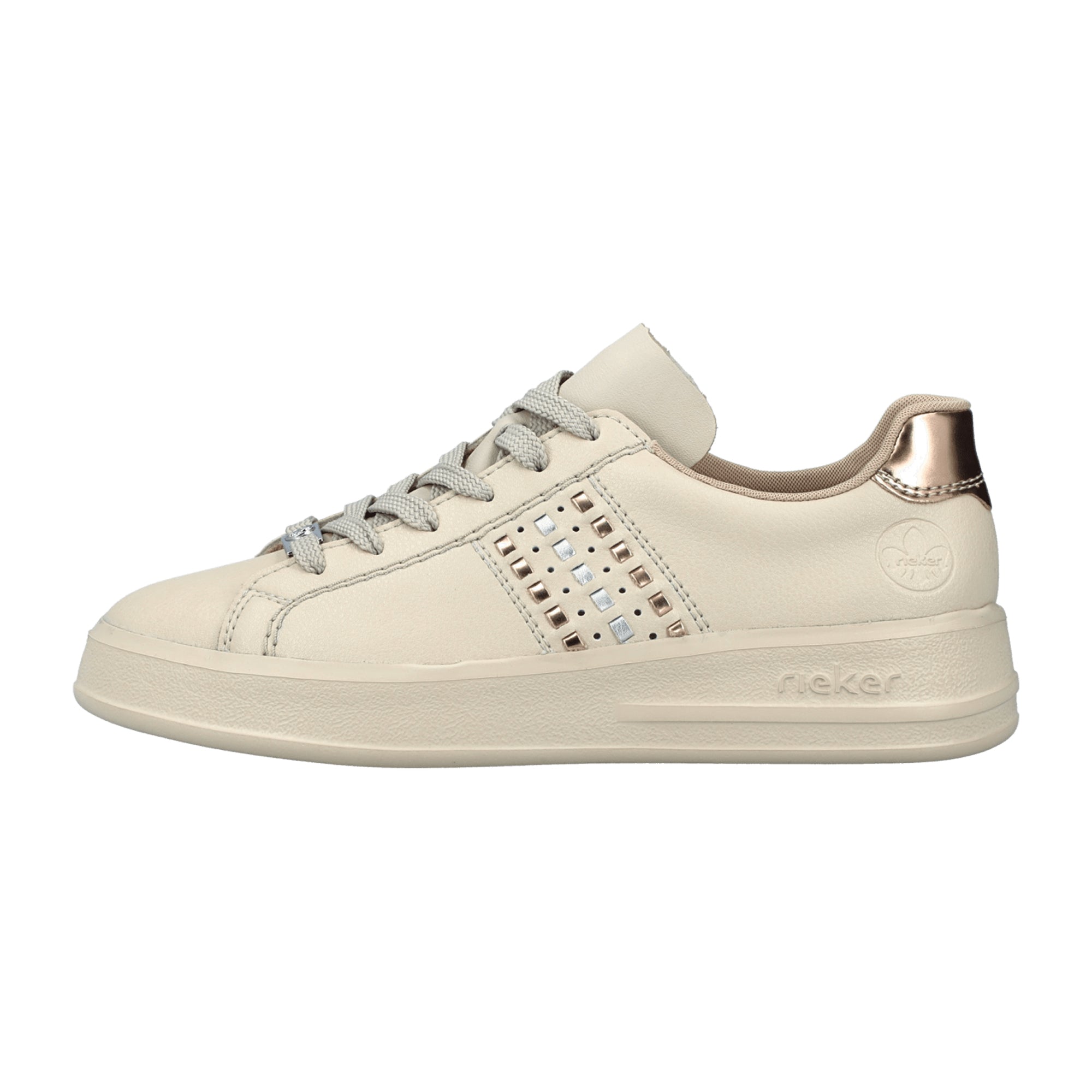 Rieker Beige Women's Shoes M8400-60 Leather Upper Removable Insole Lace-Up