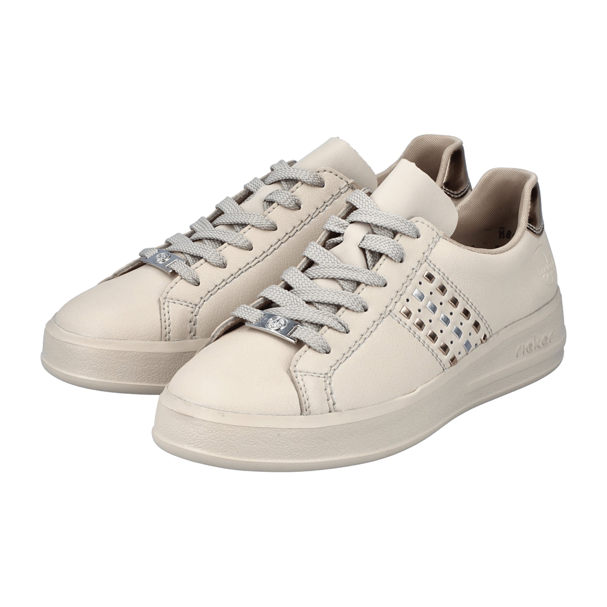Rieker Beige Women's Shoes M8400-60 Leather Upper Removable Insole Lace-Up