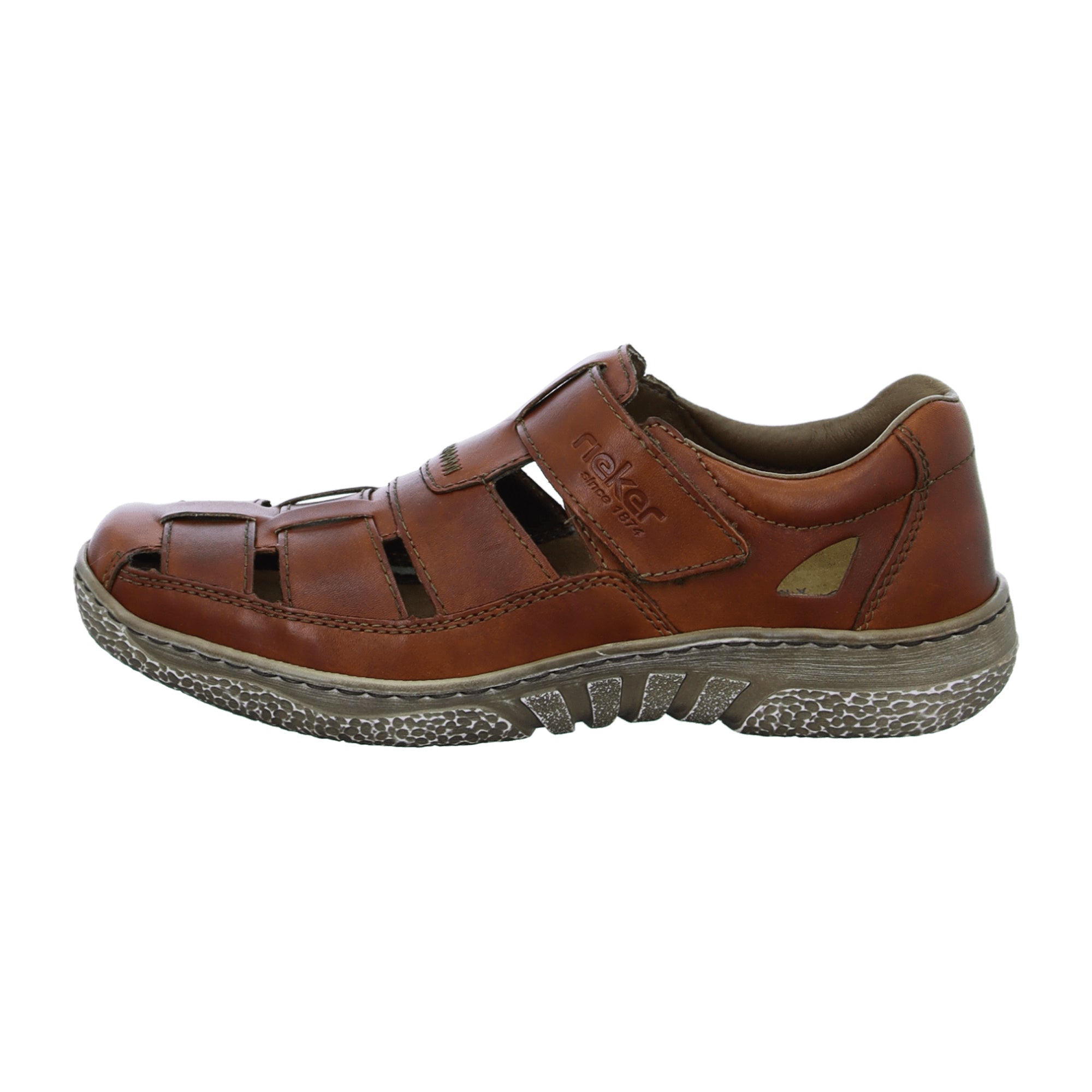 Rieker Men's Brown Leather Shoes with Removable Insole and Velcro Closure