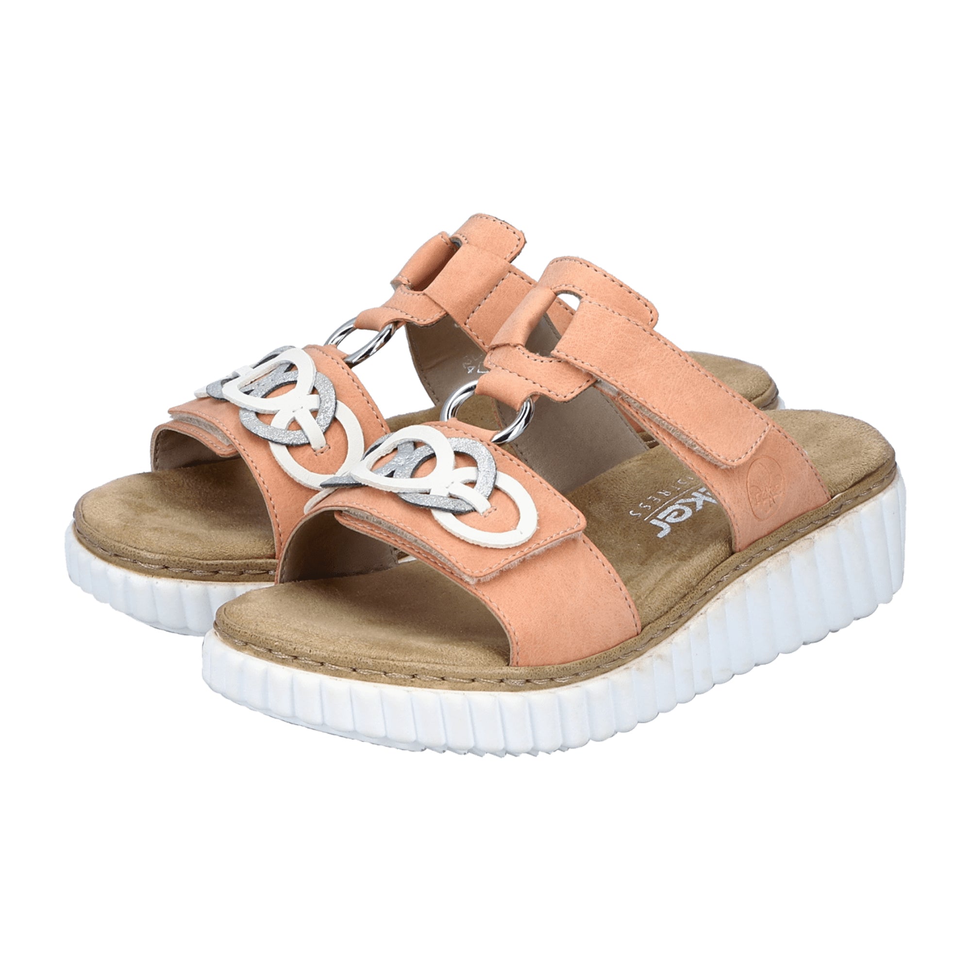 Rieker Women's Orange Sandals with Wedge Heel and Velcro Strap