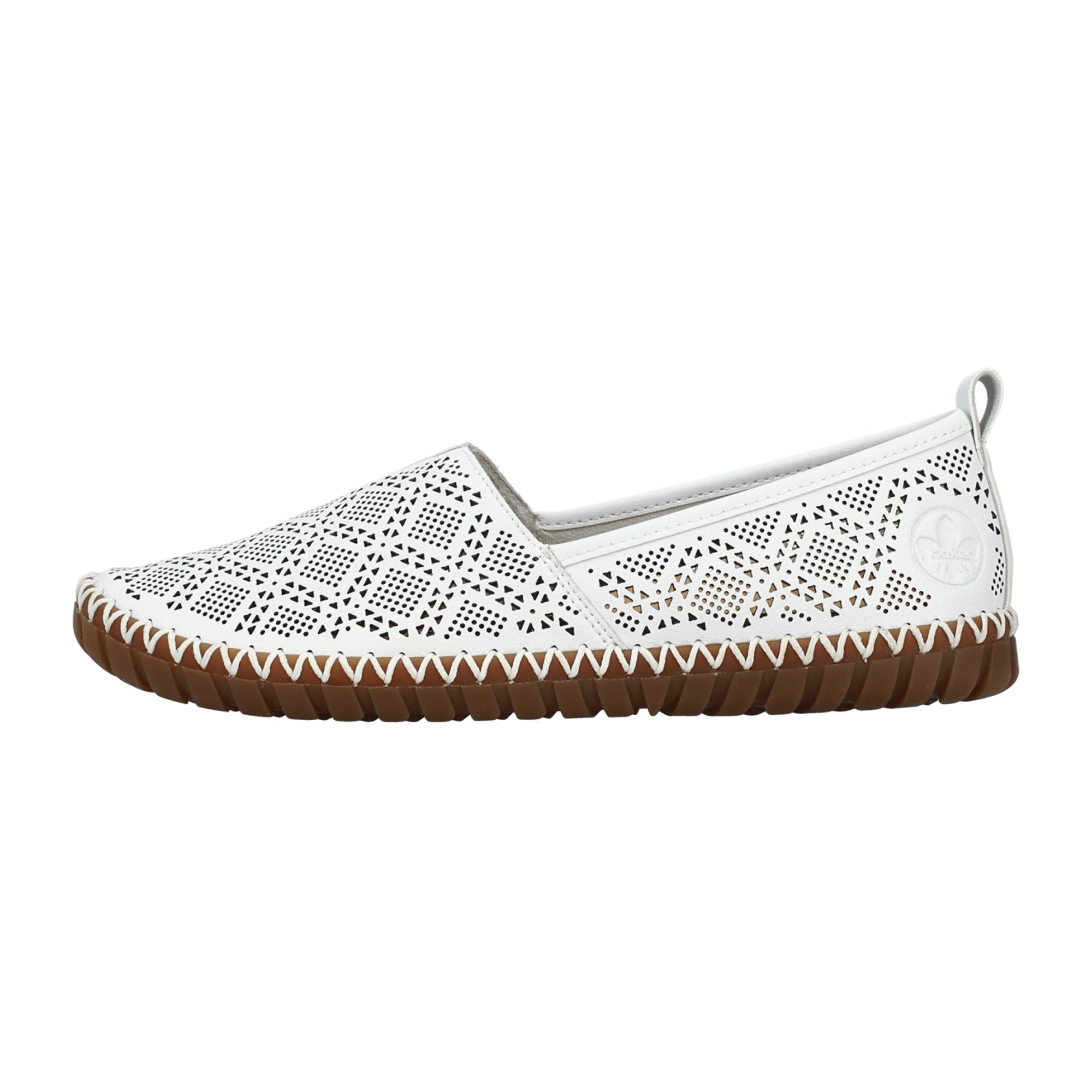 Rieker White Leather Slip-On Women's Loafers Flat Round Toe Casual Shoes