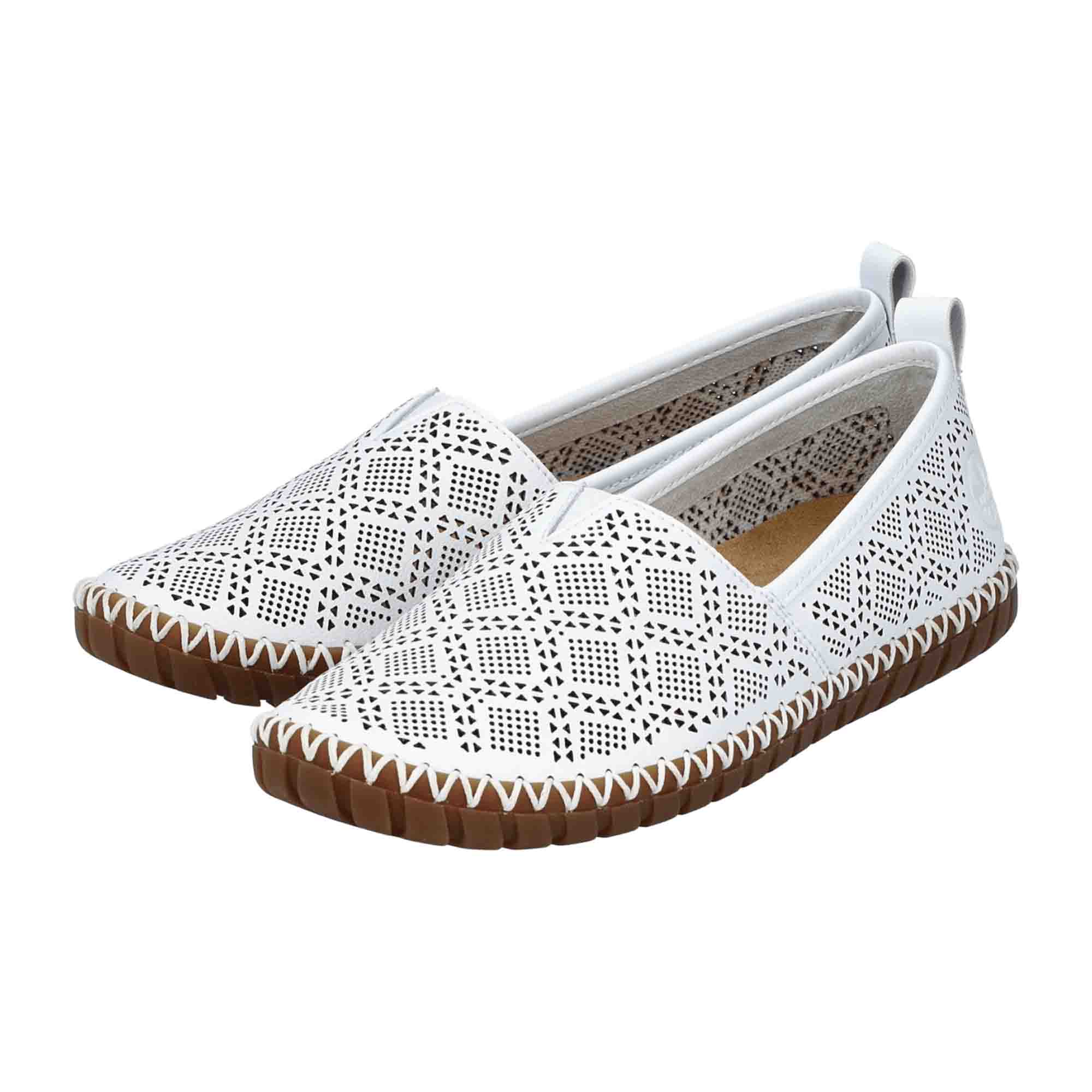 Rieker White Leather Slip-On Women's Loafers Flat Round Toe Casual Shoes