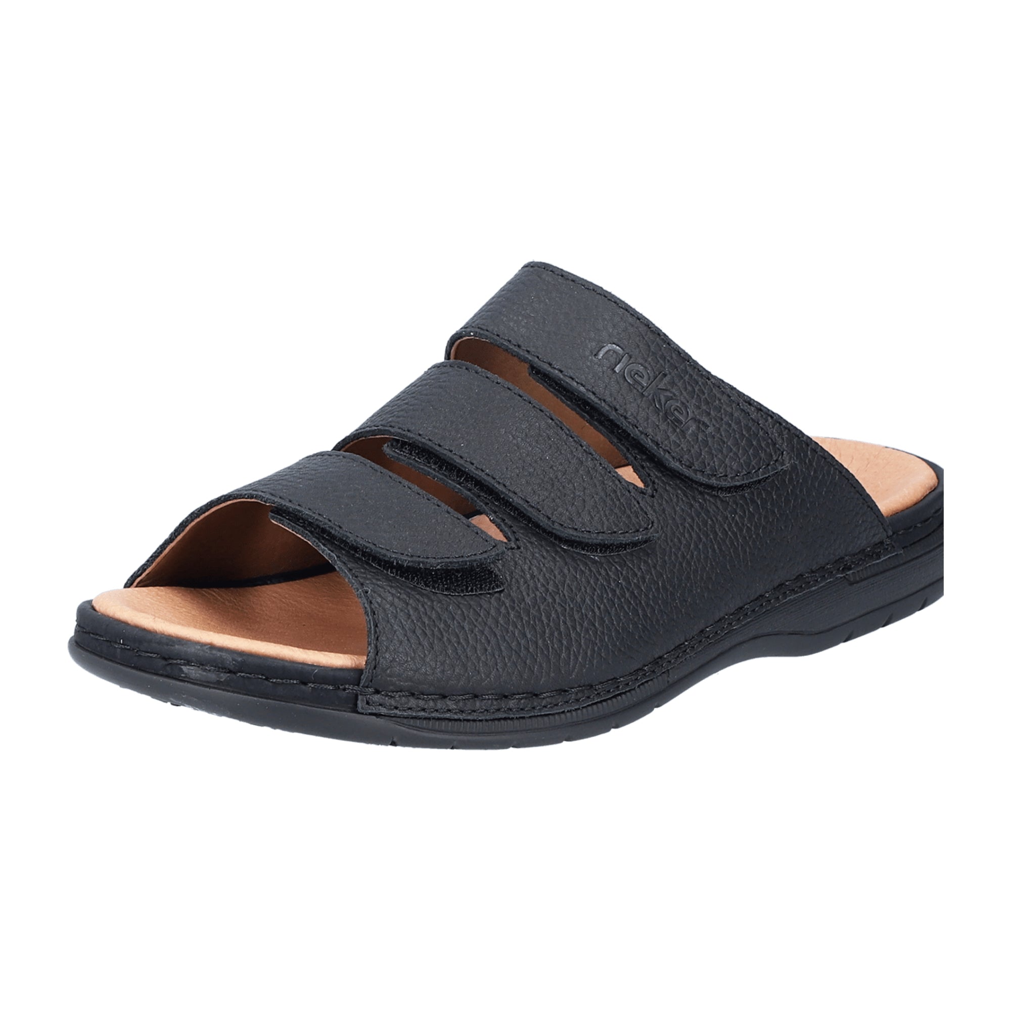 Rieker Men's Black Leather Sandals with Velcro Strap and Wide Fit