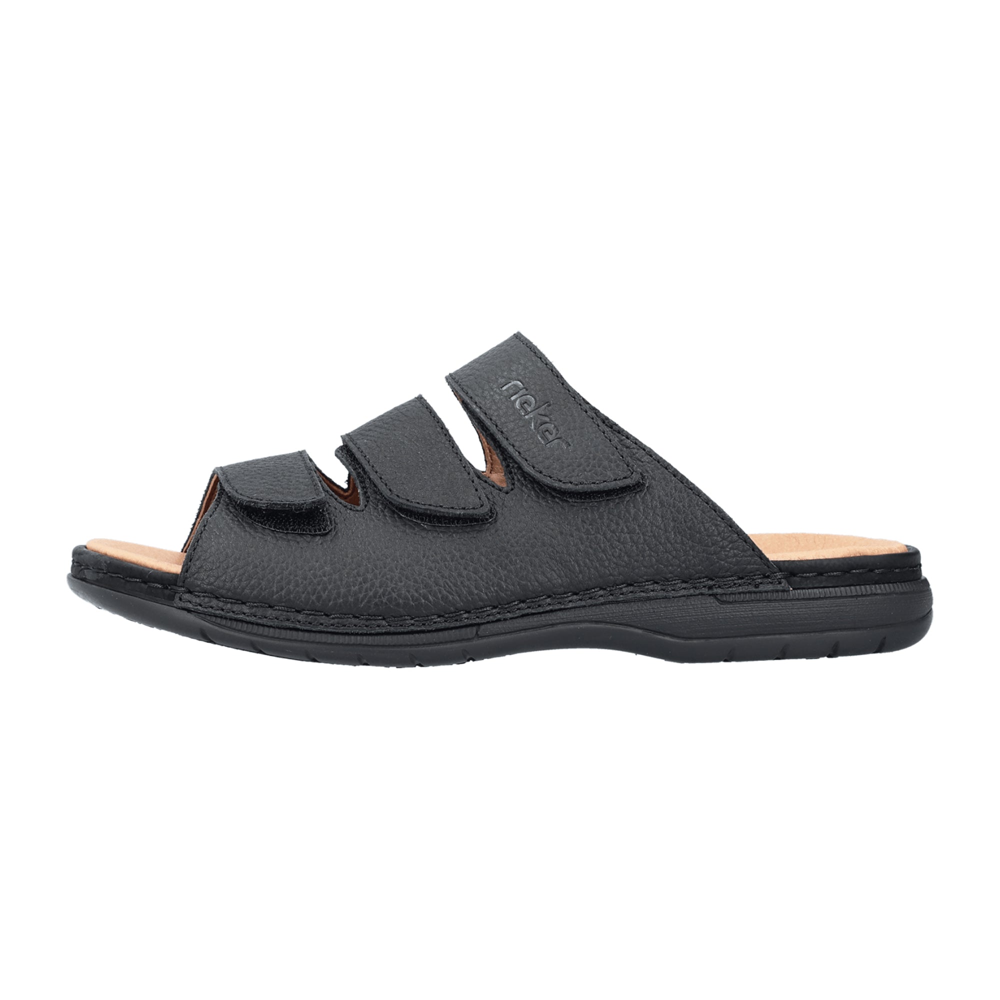 Rieker Men's Black Leather Sandals with Velcro Strap and Wide Fit