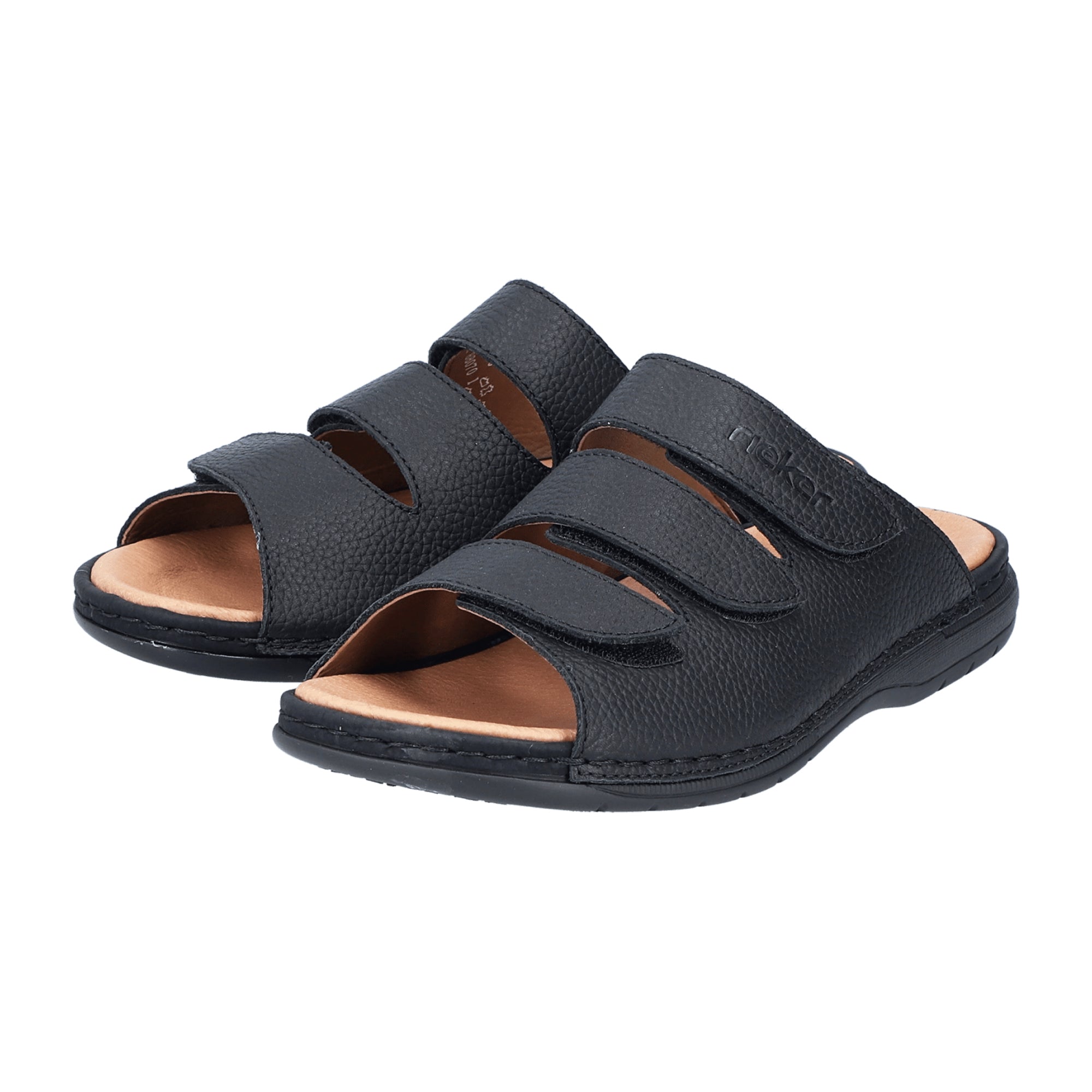 Rieker Men's Black Leather Sandals with Velcro Strap and Wide Fit