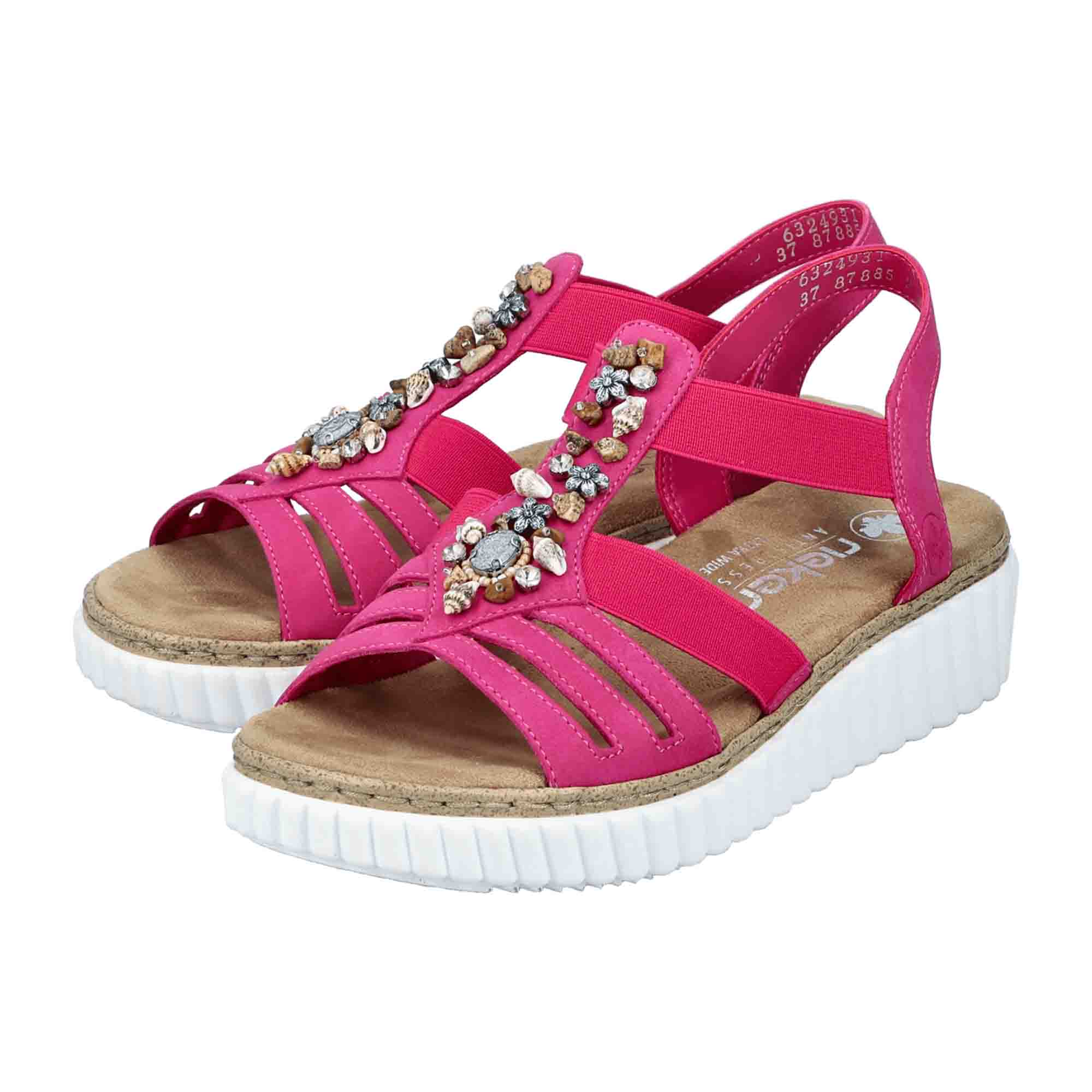 Rieker Morelia Women's Pink Wedge Sandals Slip-On Comfortable Wide Fit