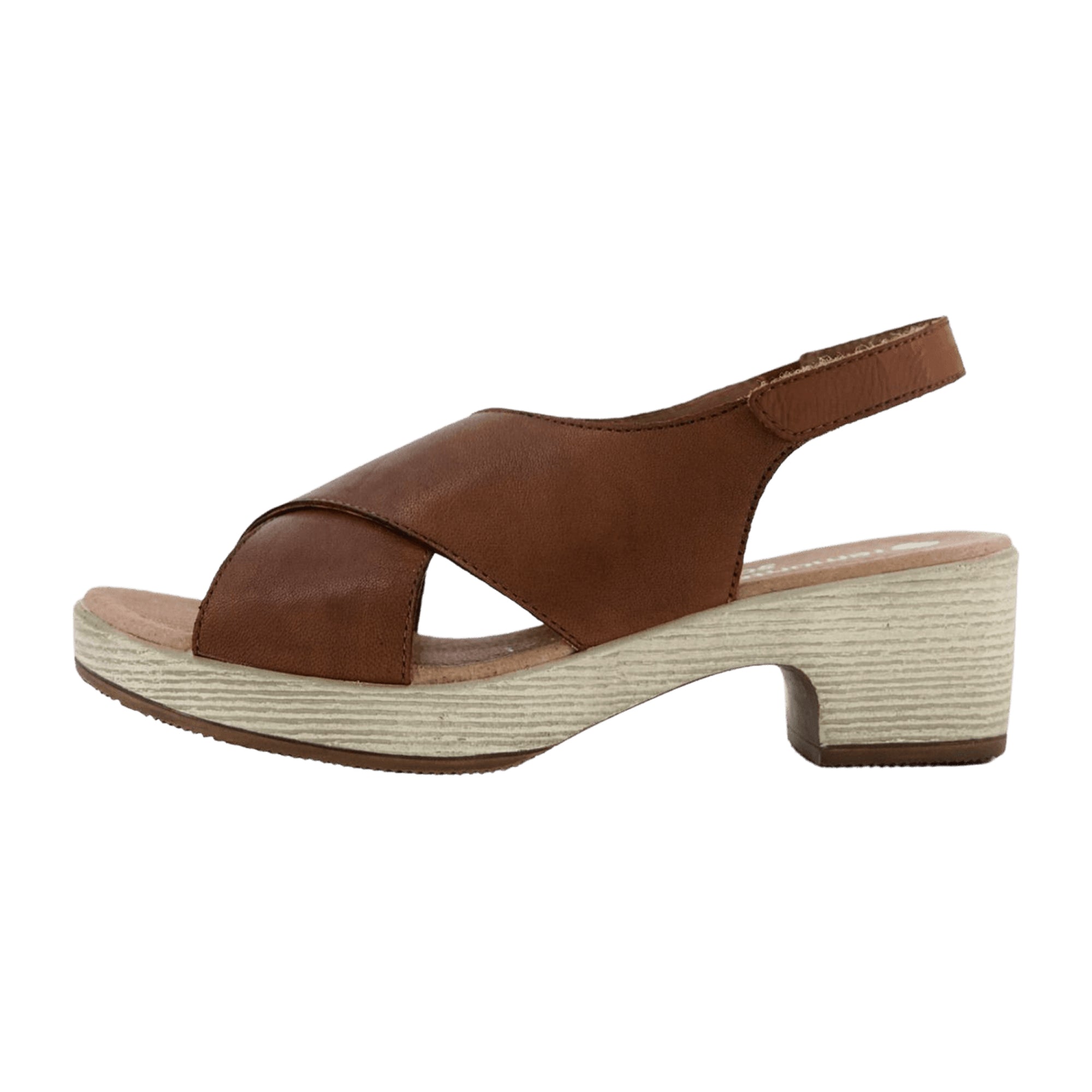 Remonte Brown Leather Sandals for Women with Block Heel