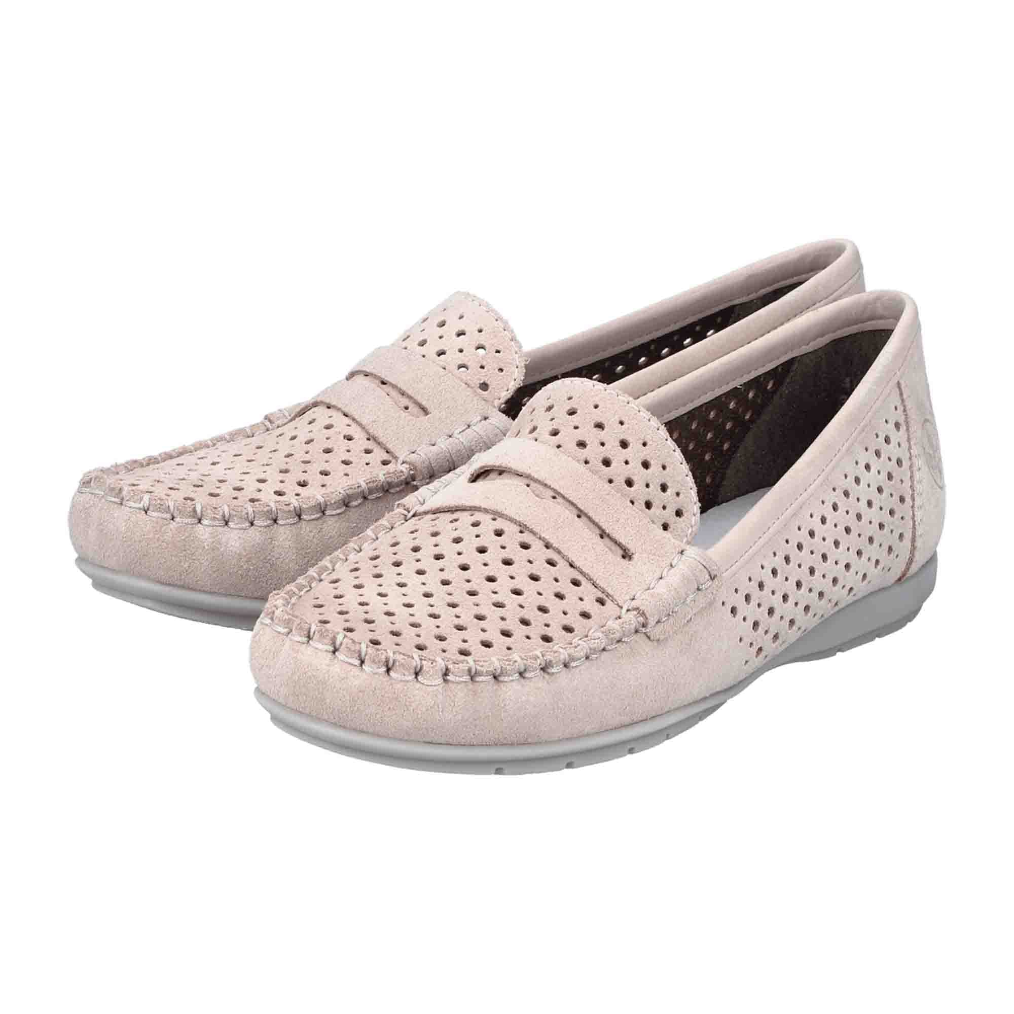 Rieker Women's Pink Leather Slip-On Shoes Comfortable Flat Sole