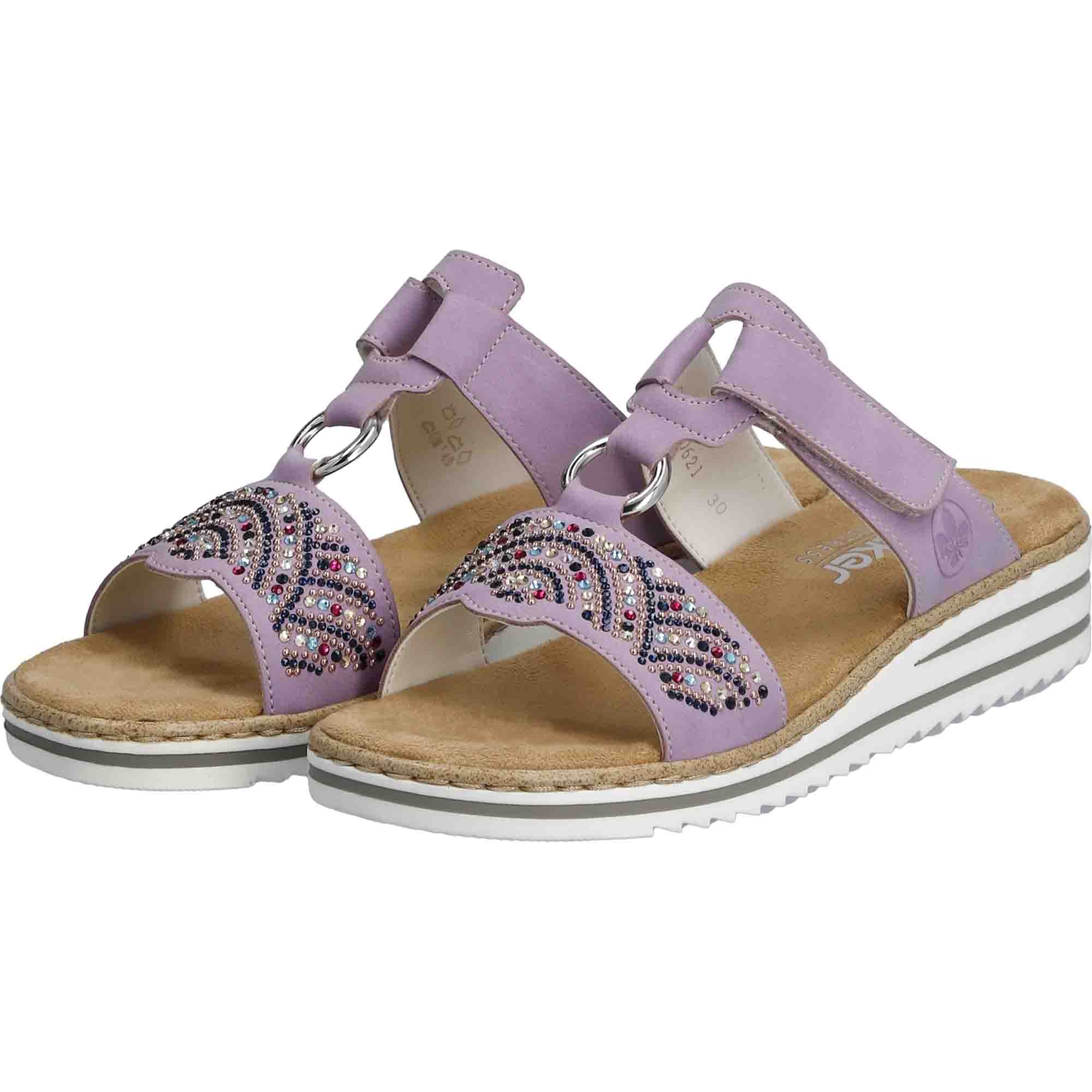 Rieker Morelia Purple Women's Shoes with Velcro Strap and Flat Heel