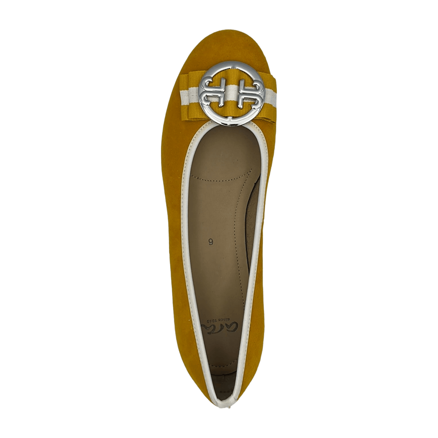 ARA PISA Women's Ballet Flats in Yellow Nubuck Leather with Round Toe and Textile Lining