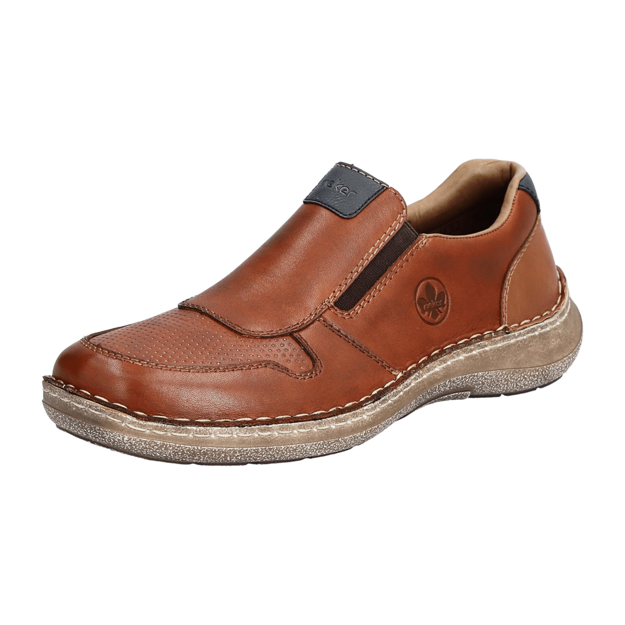 Rieker Men's Brown Leather Slip-On Shoes with Comfort Fit and Shock Absorbing Sole