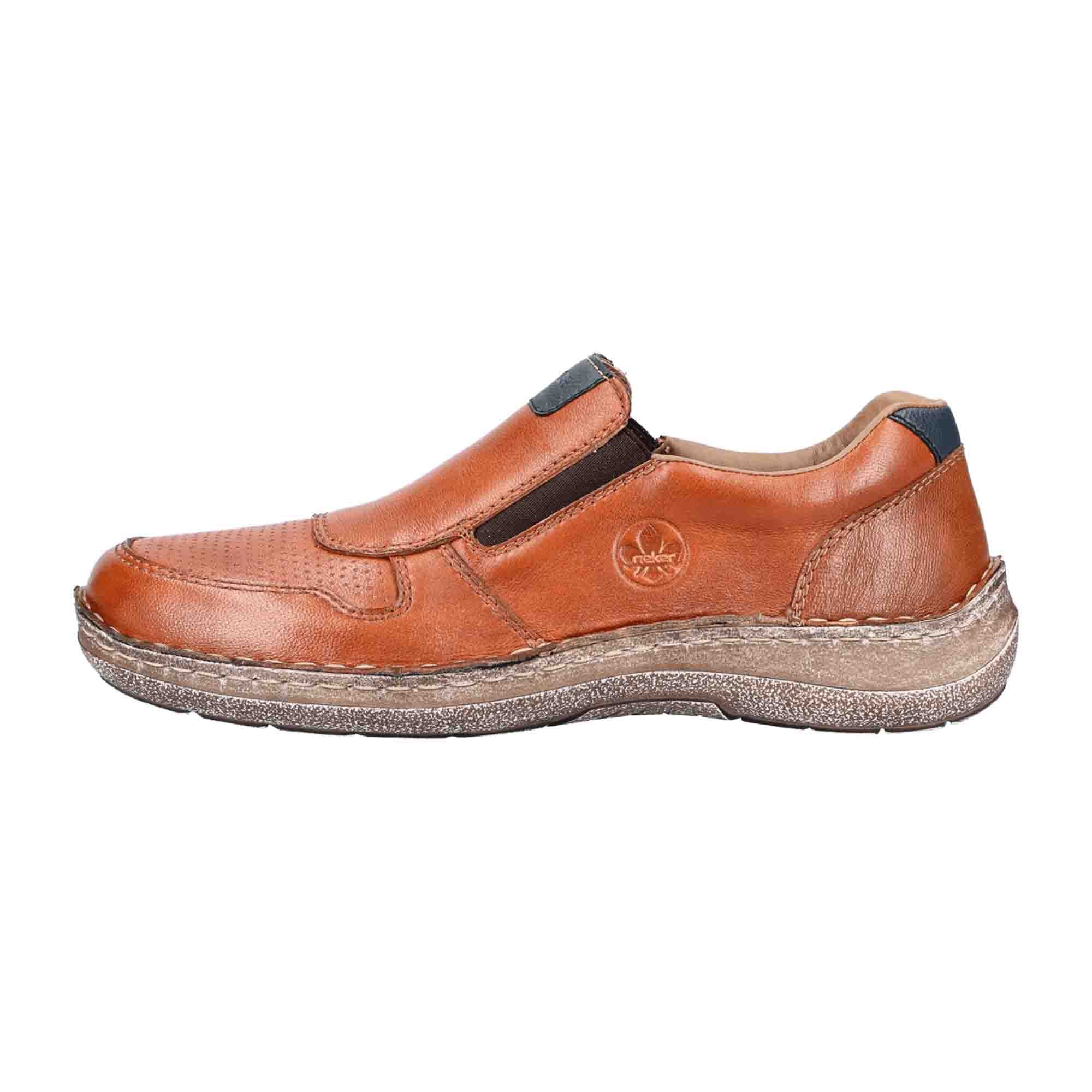 Rieker Men's Brown Leather Slip-On Shoes with Comfort Fit and Shock Absorbing Sole