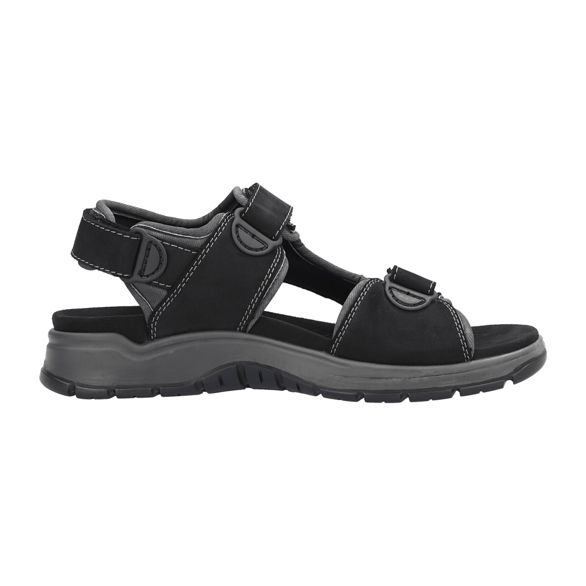 Rieker Men's Black Leather Sandals with Velcro Closure Comfortable Flat Sole