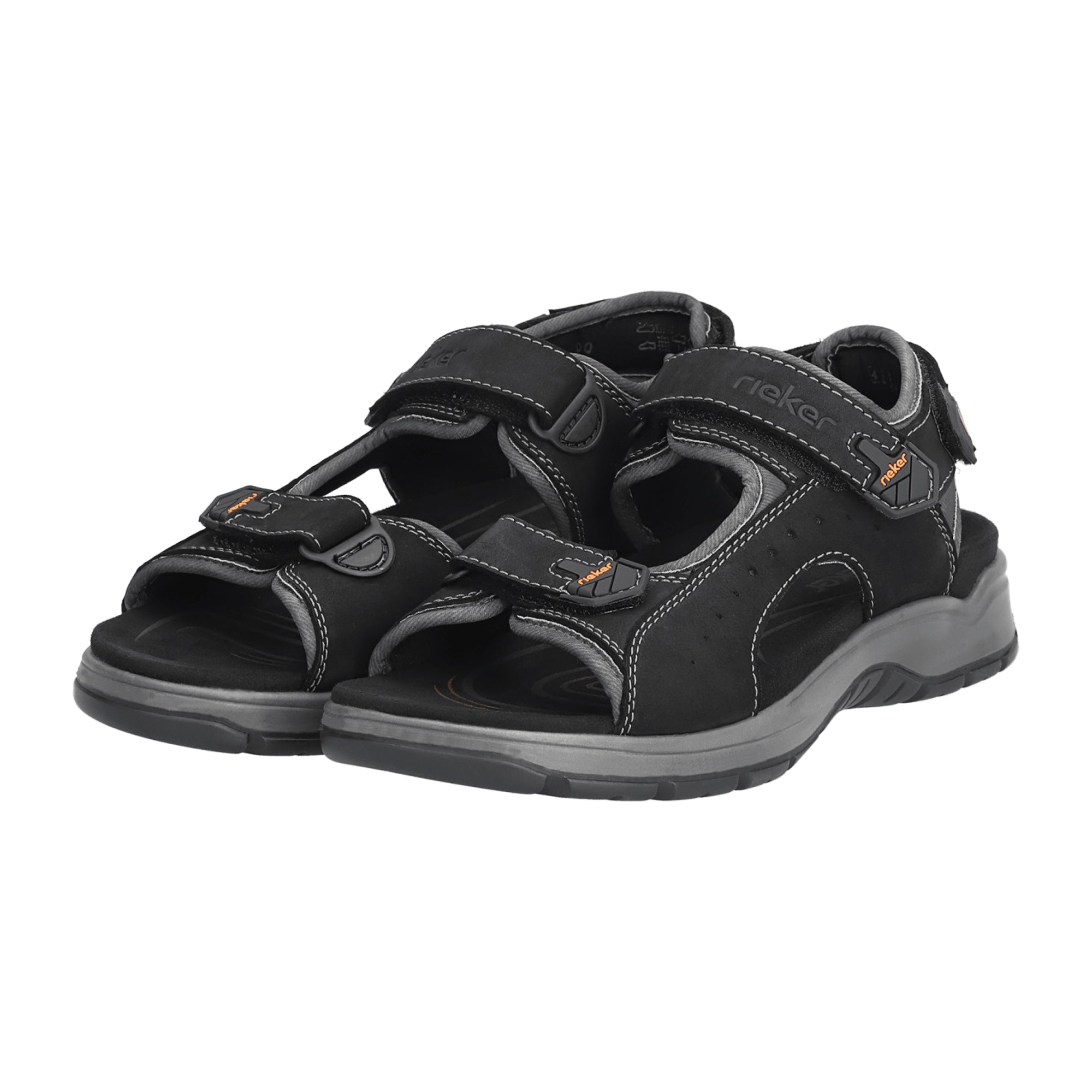 Rieker Men's Black Leather Sandals with Velcro Closure Comfortable Flat Sole