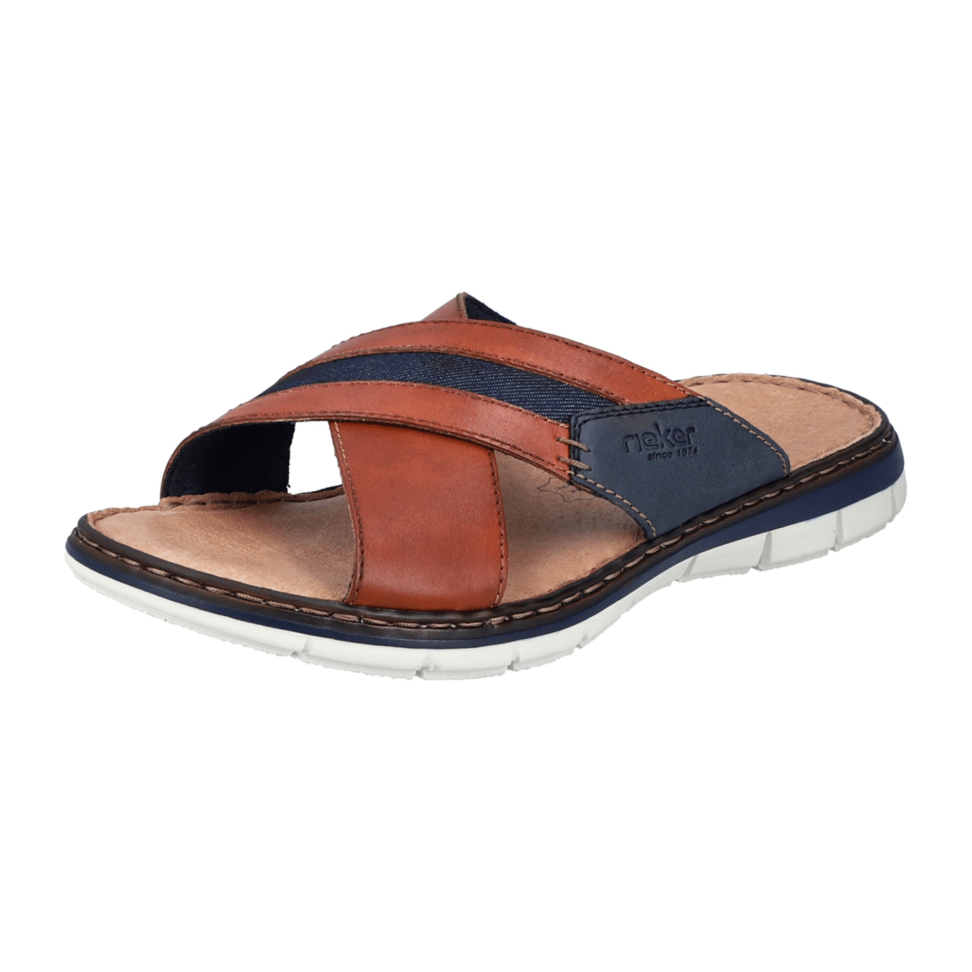 Rieker Men's Brown Leather Sandals Casual Comfort Flat Sole