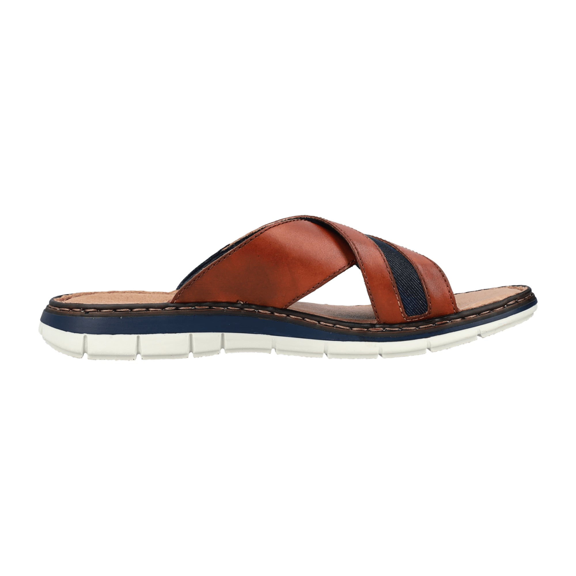 Rieker Men's Brown Leather Sandals Casual Comfort Flat Sole