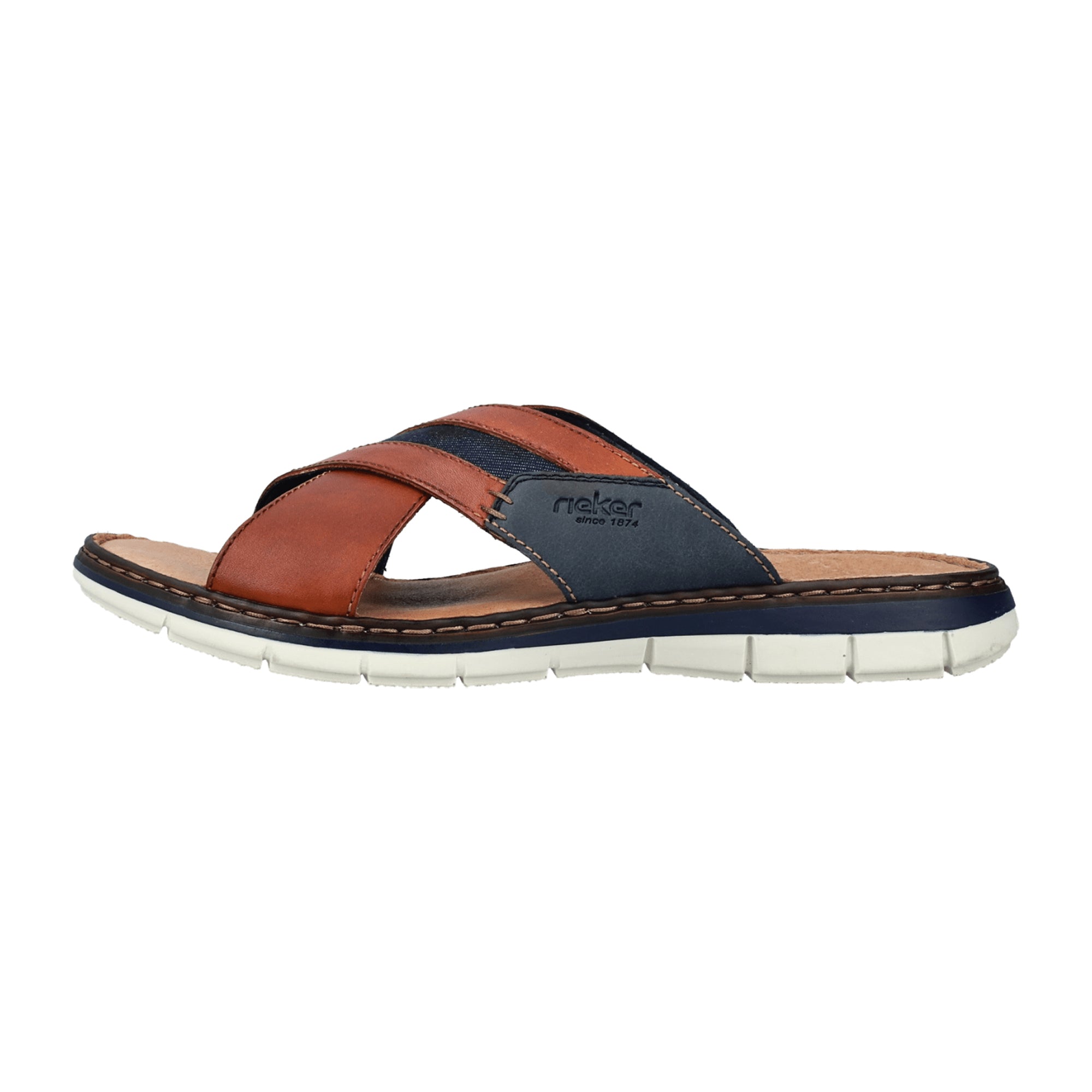 Rieker Men's Brown Leather Sandals Casual Comfort Flat Sole