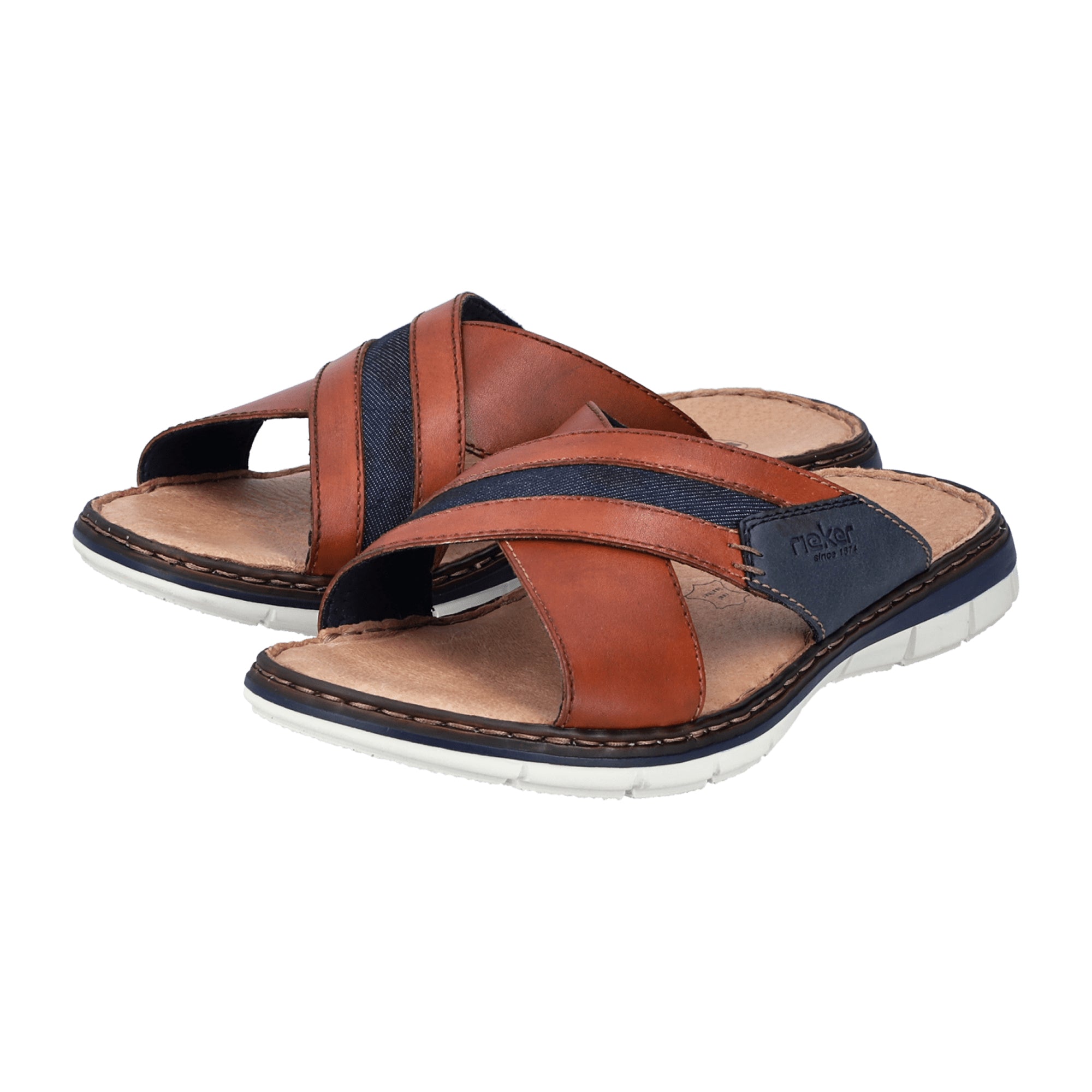 Rieker Men's Brown Leather Sandals Casual Comfort Flat Sole