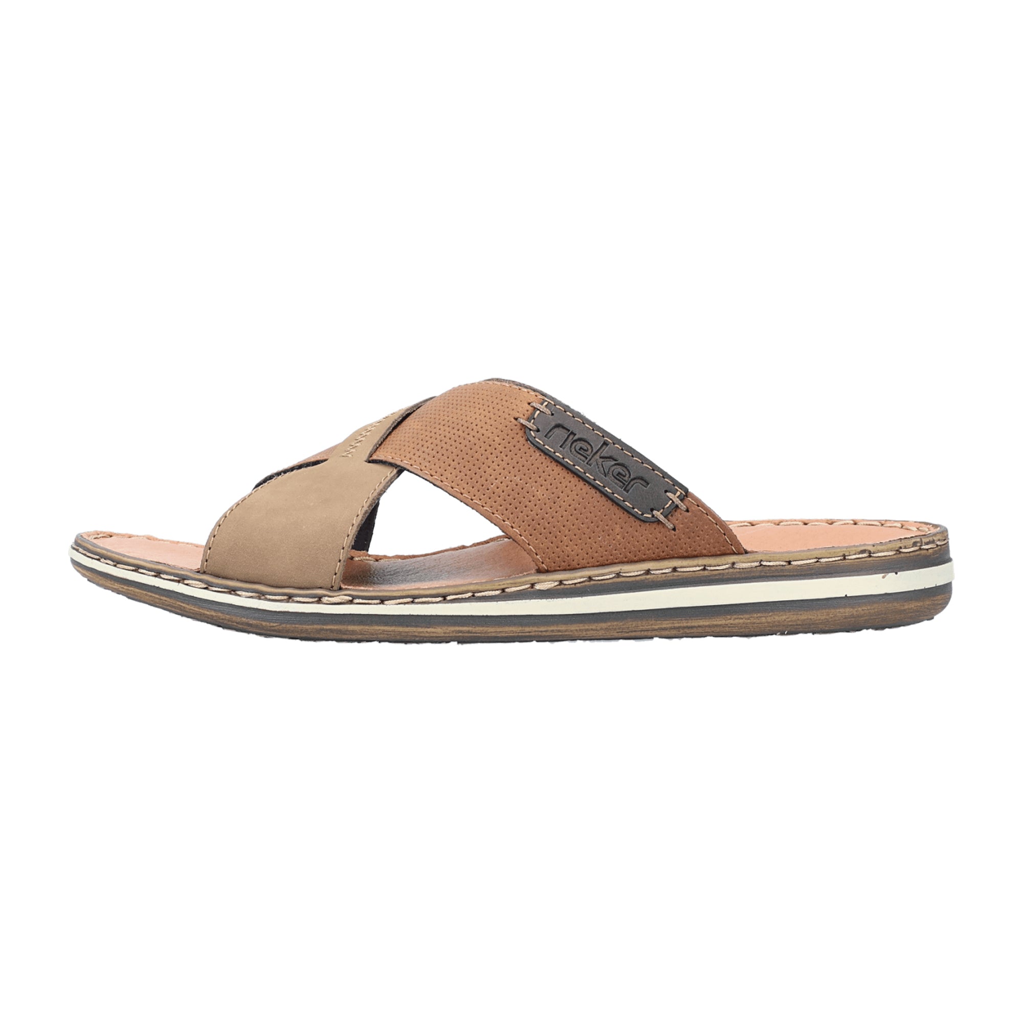 Rieker 21088 Men's Brown Slip-On Sandals Leather Upper Comfortable Fit