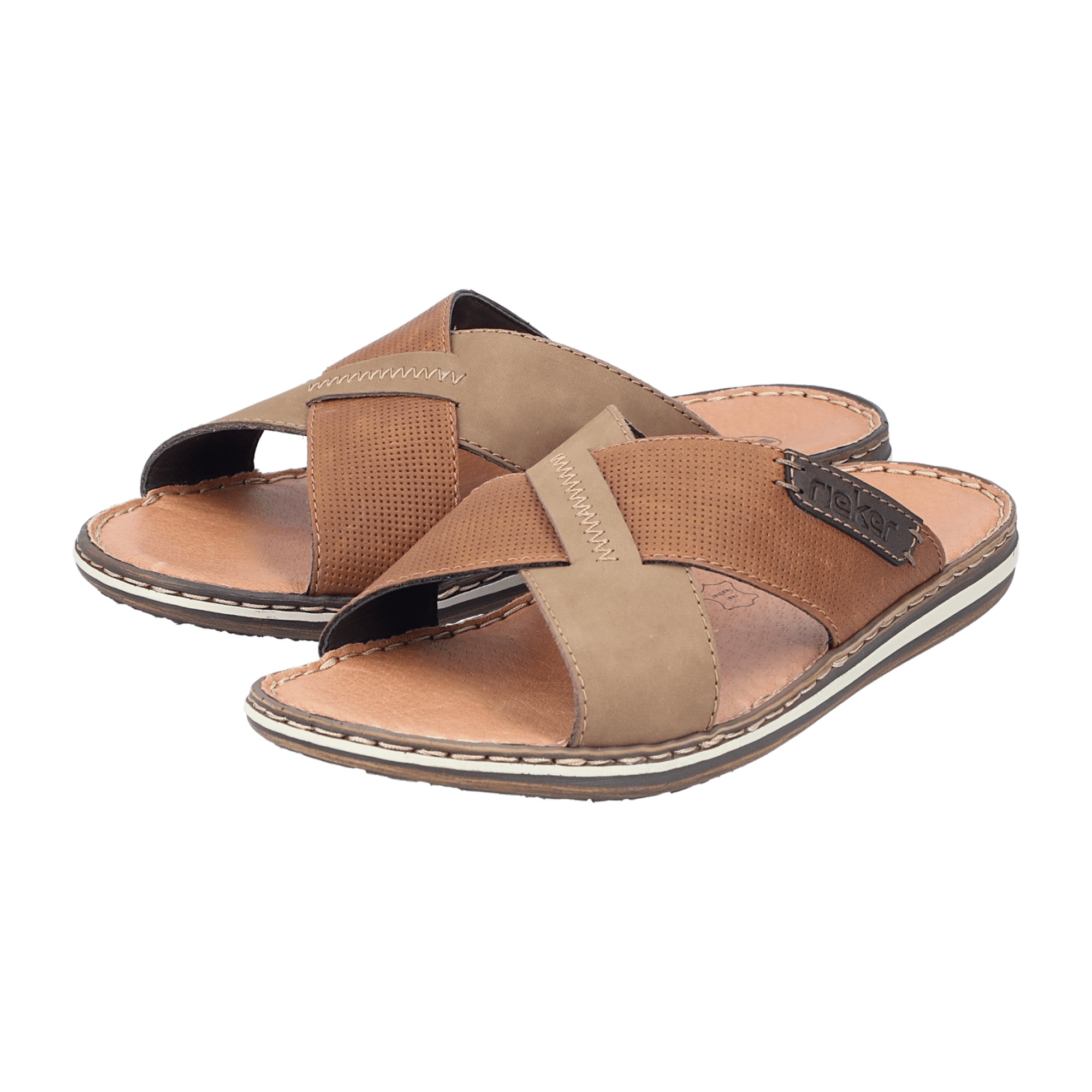 Rieker 21088 Men's Brown Slip-On Sandals Leather Upper Comfortable Fit