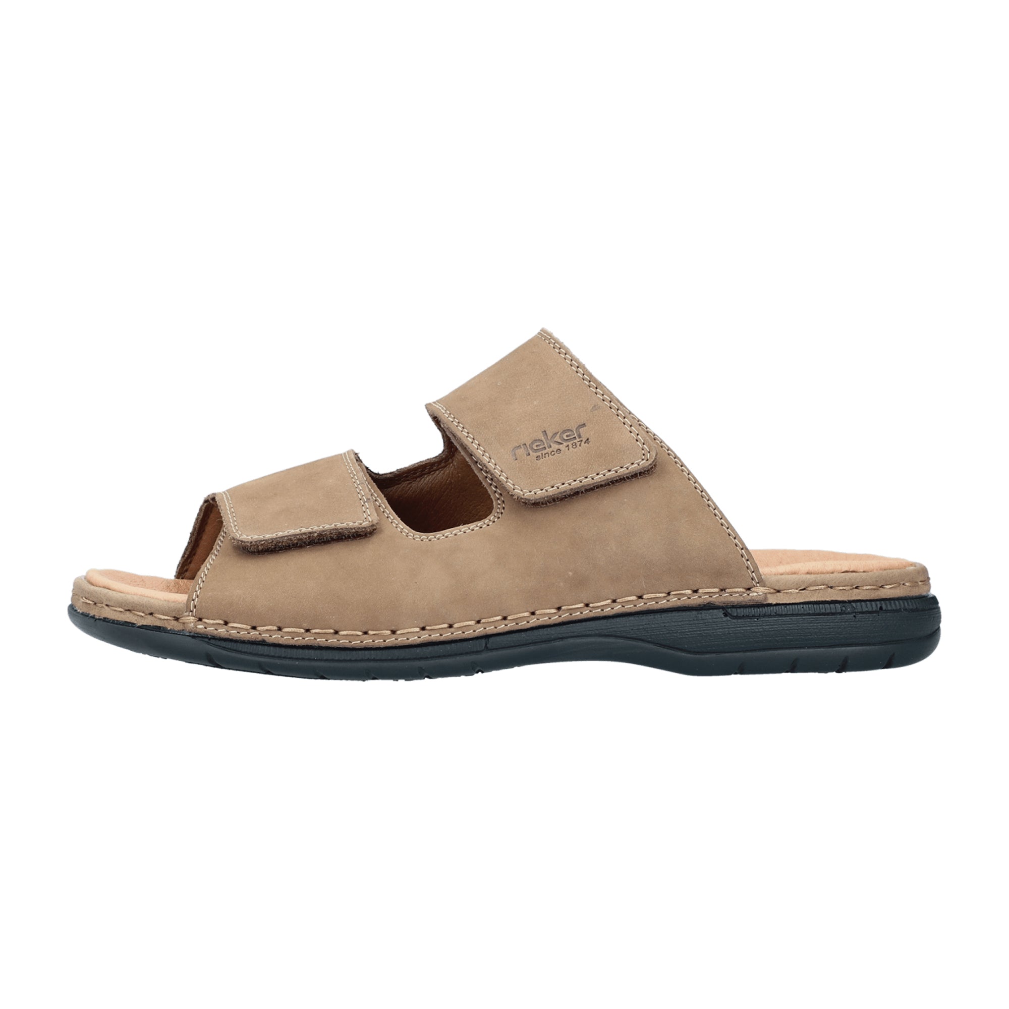Rieker Men's Beige Leather Sandals with Velcro Strap and Flat Heel