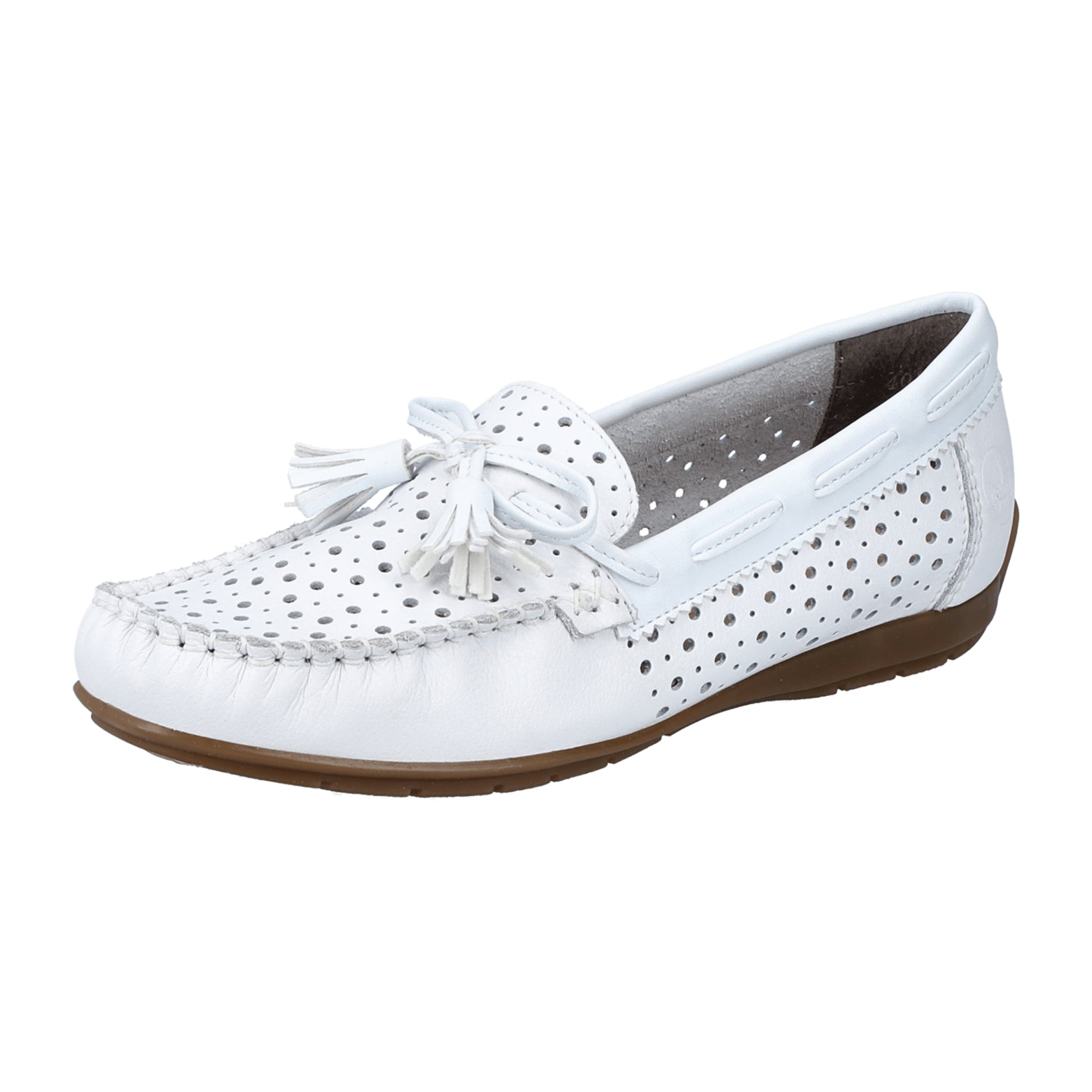 Rieker 40254 White Women's Slip-On Shoes Genuine Leather Flat Heel