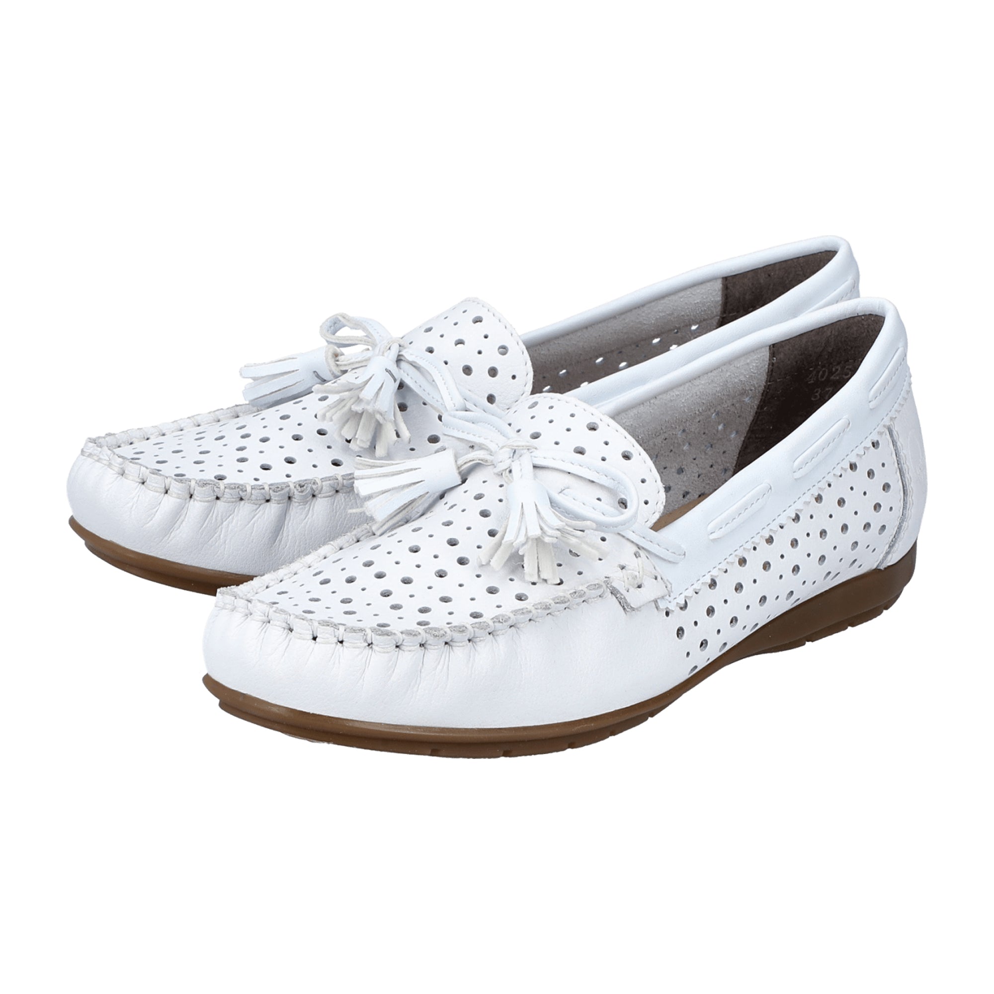 Rieker 40254 White Women's Slip-On Shoes Genuine Leather Flat Heel