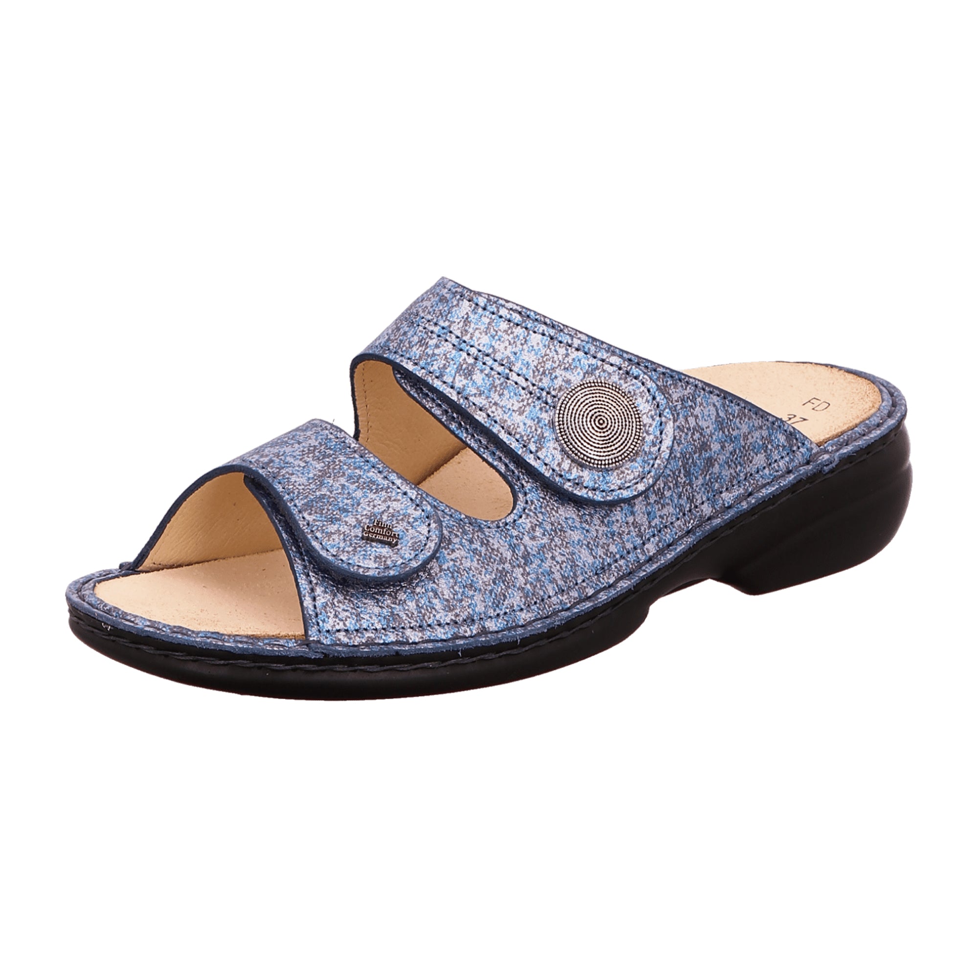 Finn Comfort Sansibar Women's Slides - Blue Leather Comfort Sandals with Adjustable Straps