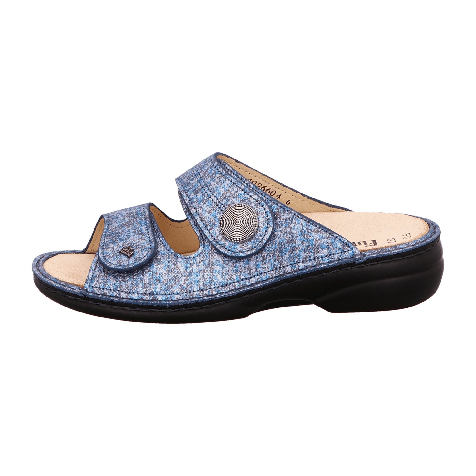 Finn Comfort Sansibar Women's Slides - Blue Leather Comfort Sandals with Adjustable Straps