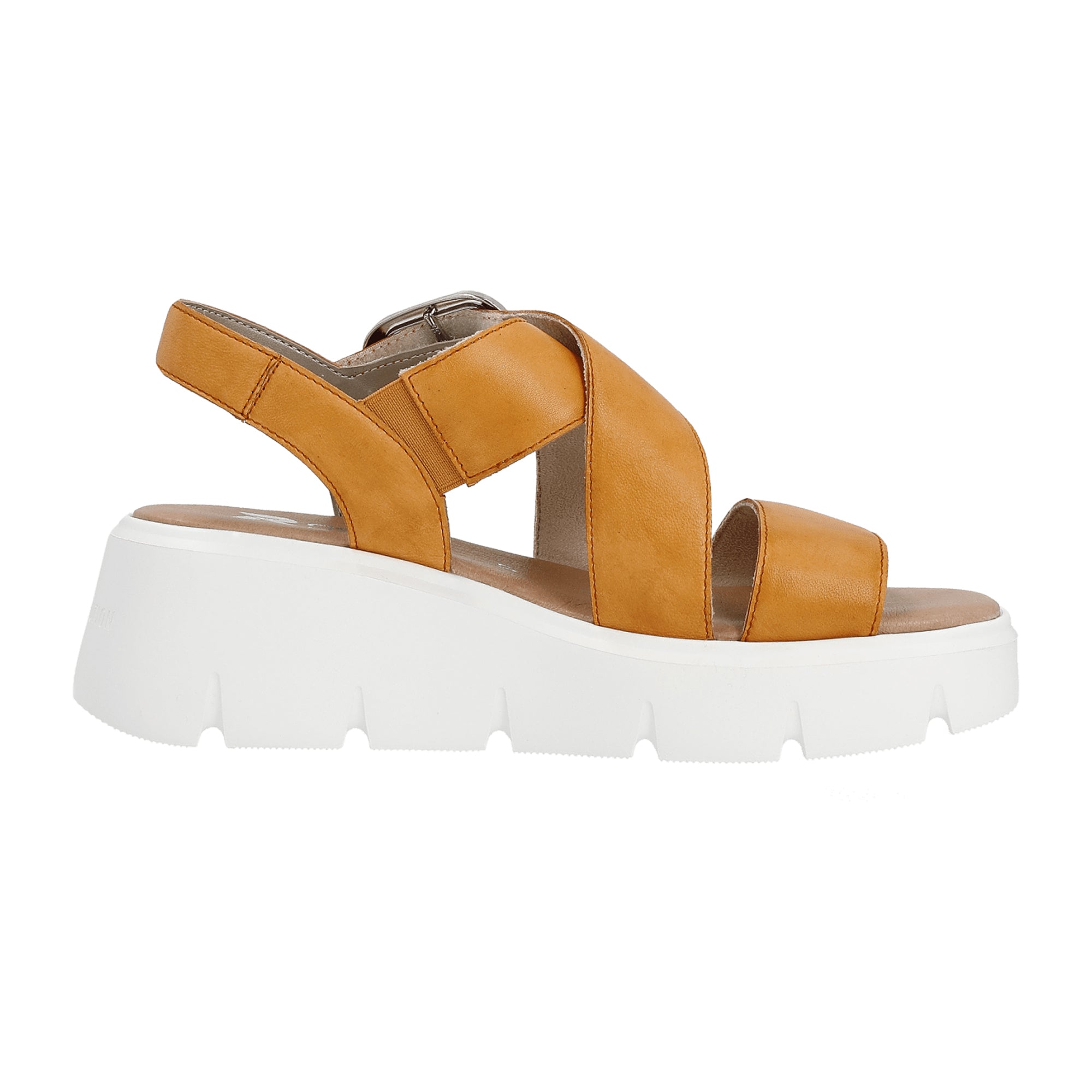 Rieker W1550-38 Women's Orange Leather Sandals with Wedge Heel