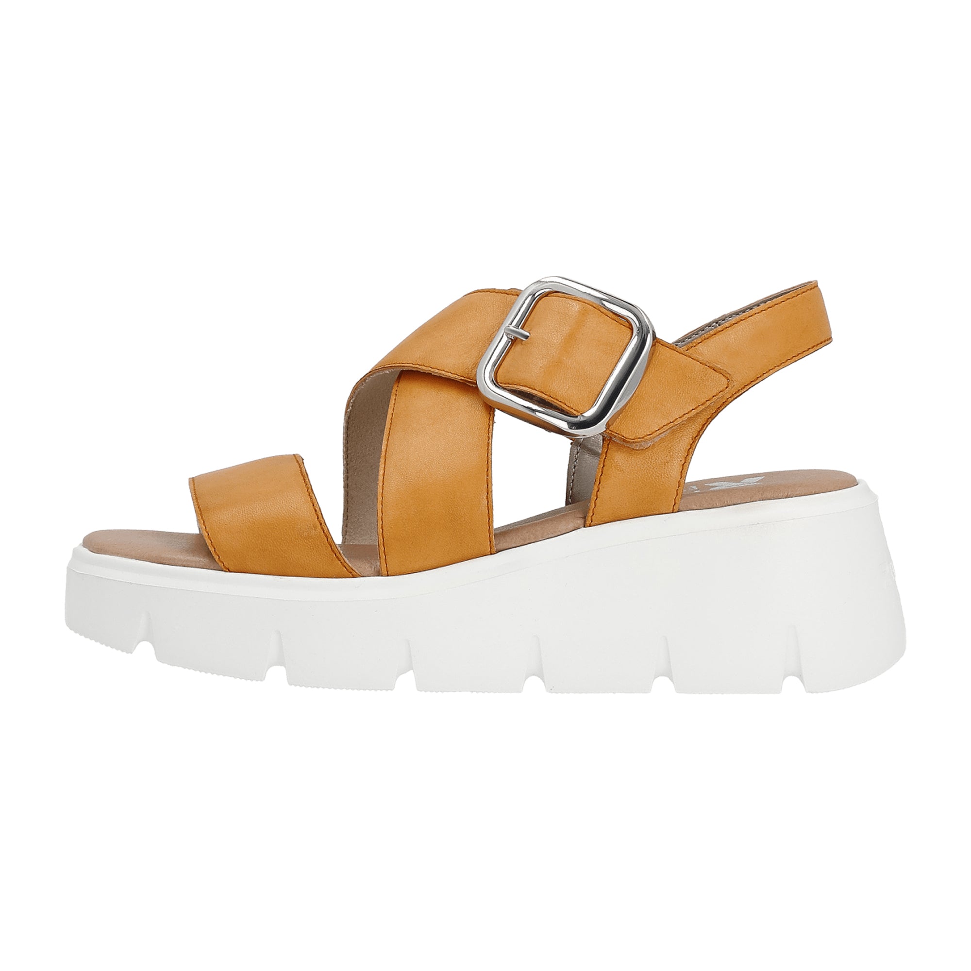 Rieker W1550-38 Women's Orange Leather Sandals with Wedge Heel