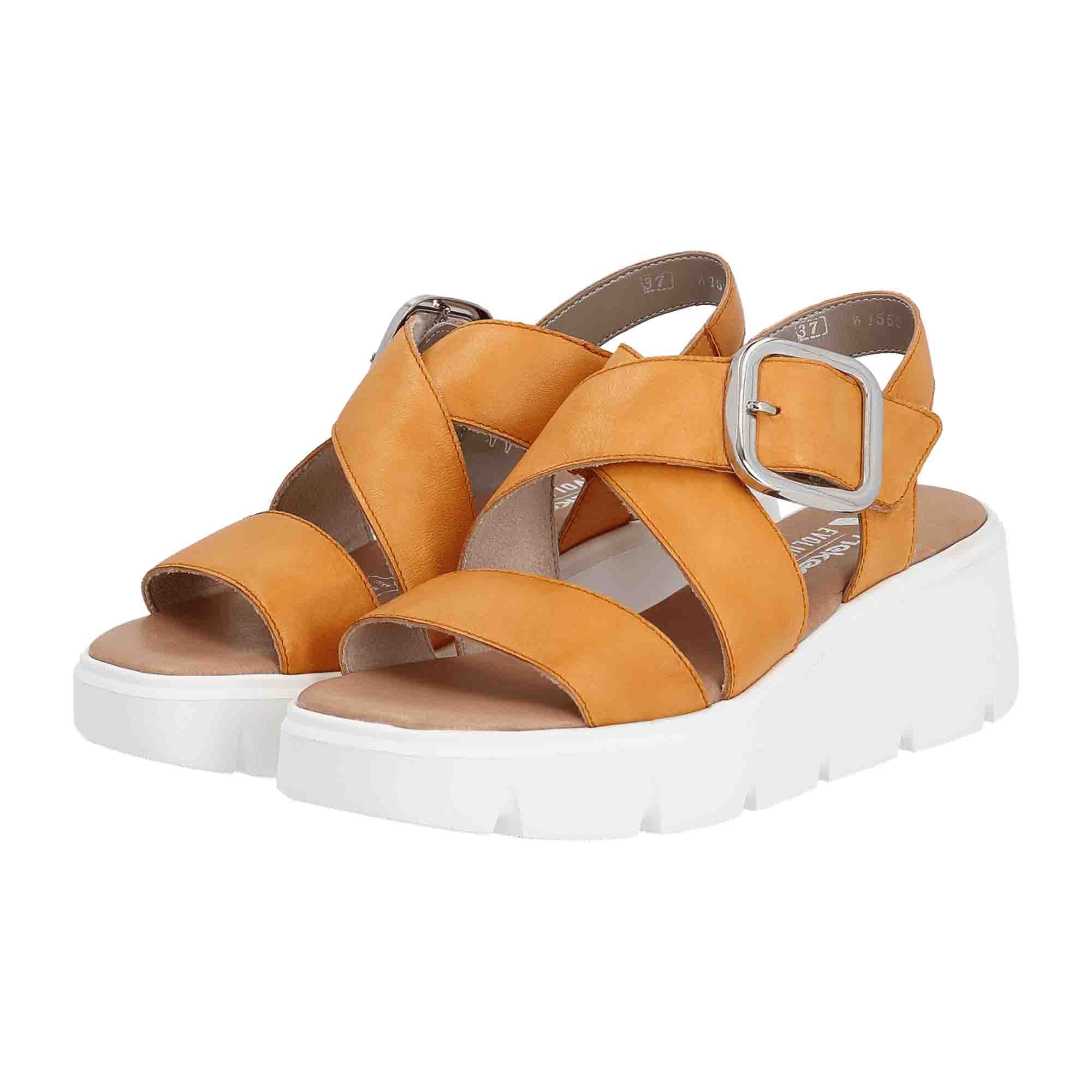 Rieker W1550-38 Women's Orange Leather Sandals with Wedge Heel