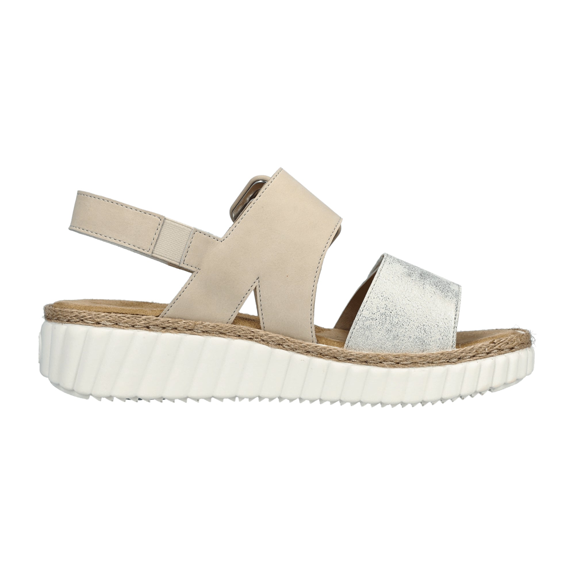 Rieker Aleria Beige Women's Shoes with Velcro Strap and Flat Heel - Bartel-Shop