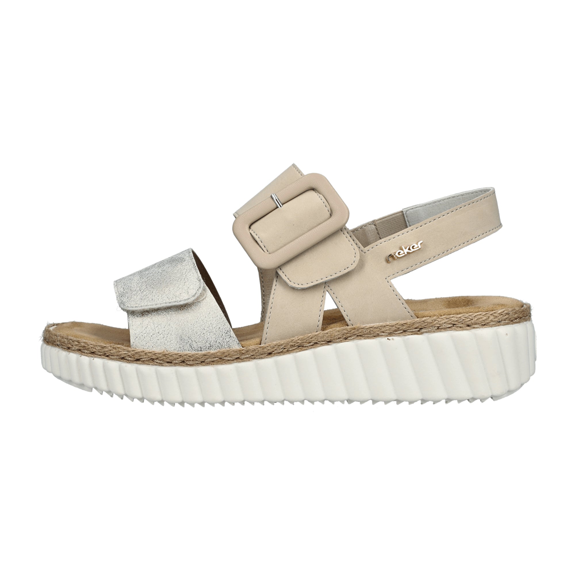 Rieker Aleria Beige Women's Shoes with Velcro Strap and Flat Heel - Bartel-Shop