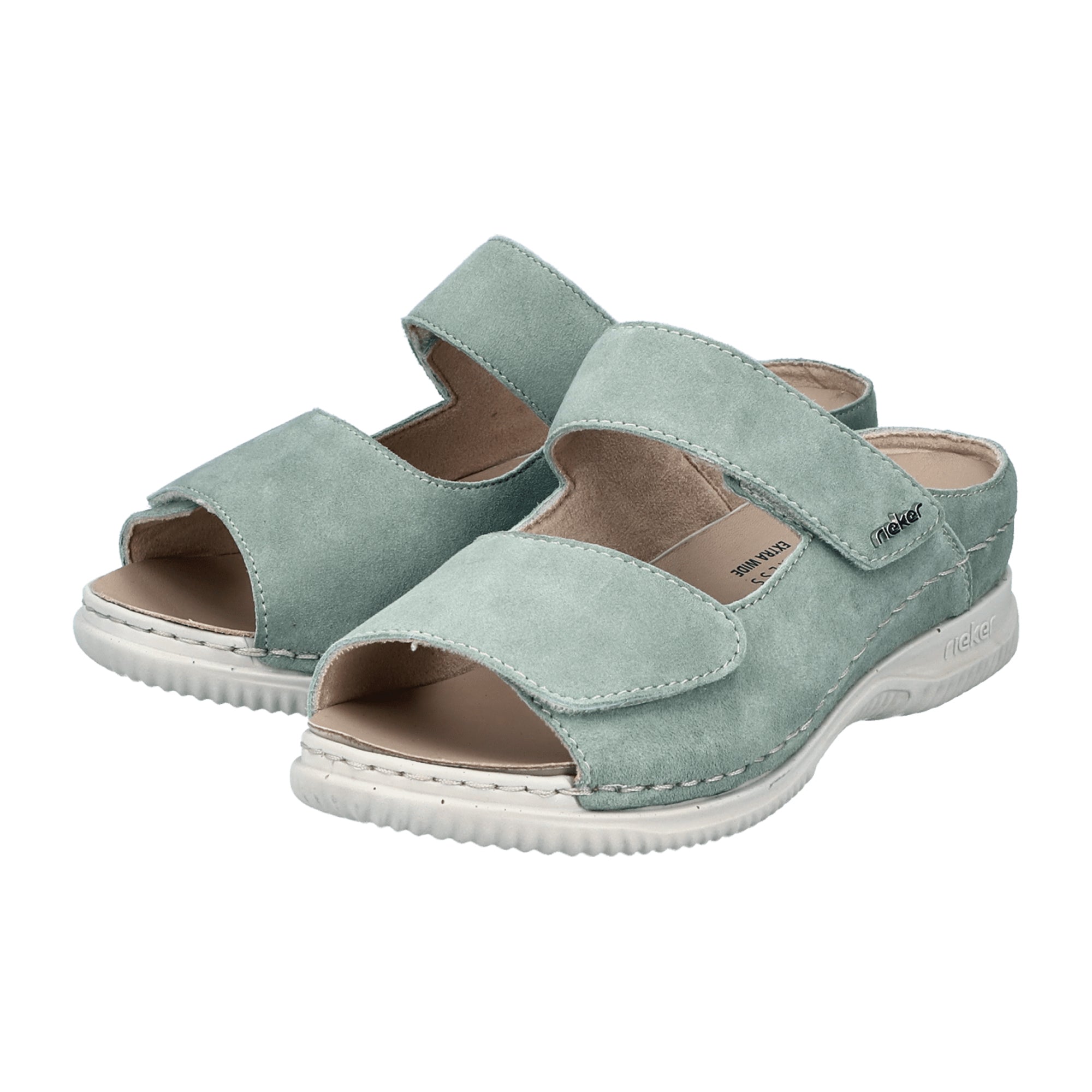 Rieker Women's Green Sandals Sheepsuede Flat Heel Comfortable Wide Fit