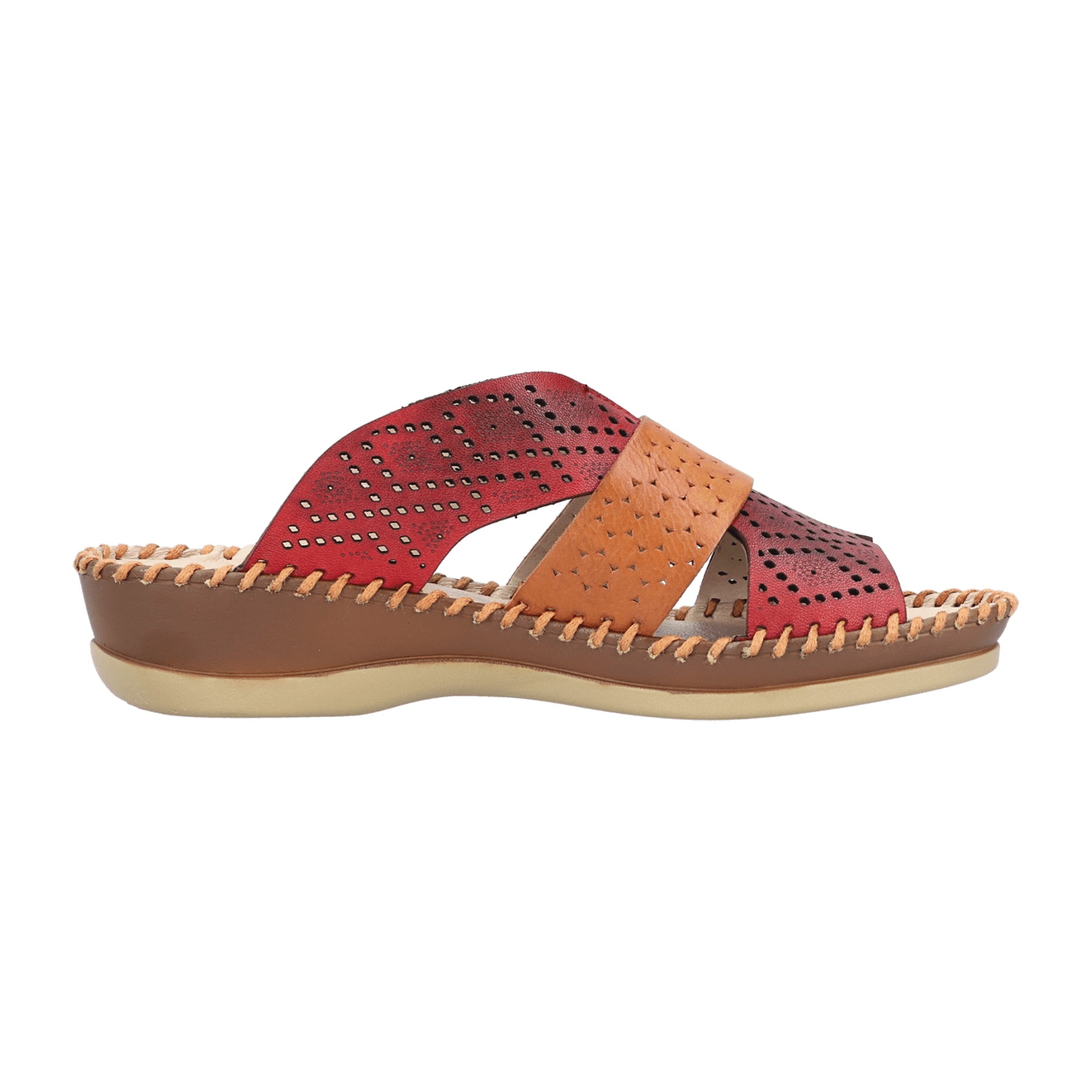 Rieker Women's Red Sandals Comfortable Flat Leather Normal Width