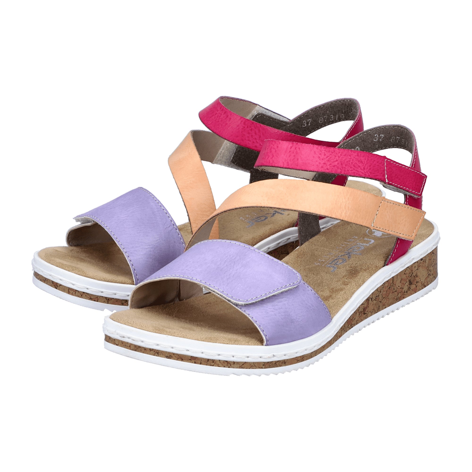 Rieker V367090 Women's Colorful Flat Shoes with Velcro Strap Synthetic Leather