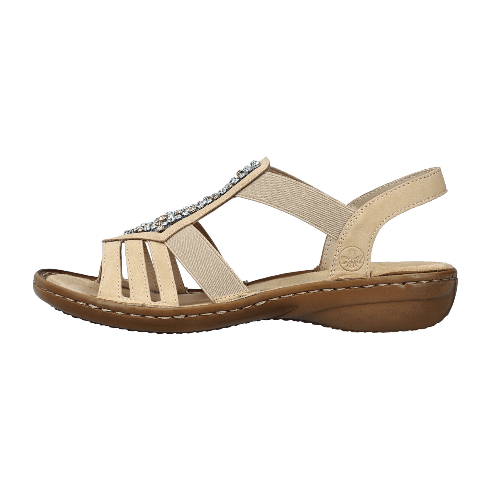 Rieker Beige Women's Sandals Comfortable Flat Narrow Fit Synthetic Material