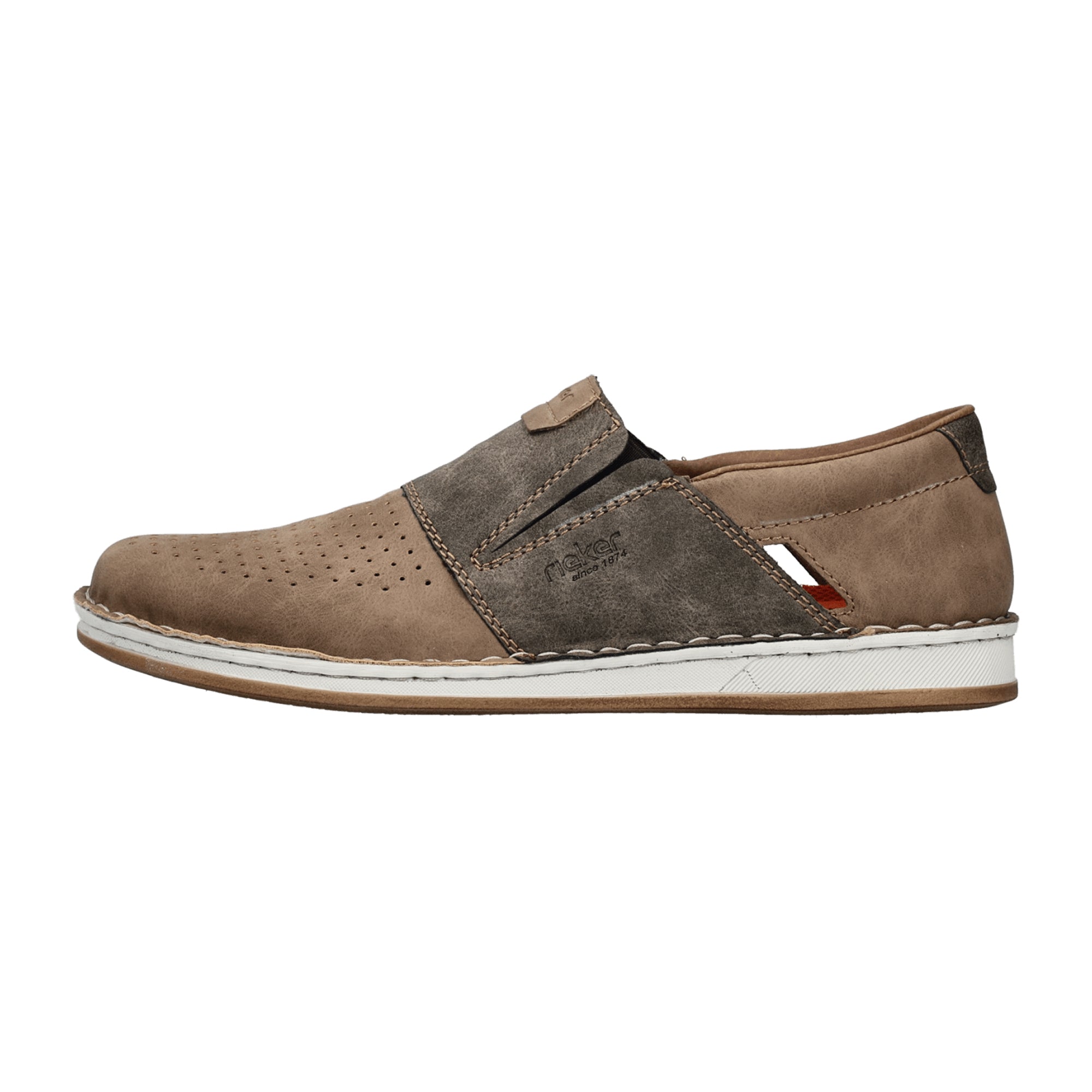 Rieker Beige Men's Slip-On Shoes 05455-64 Synthetic Leather Flat Heel