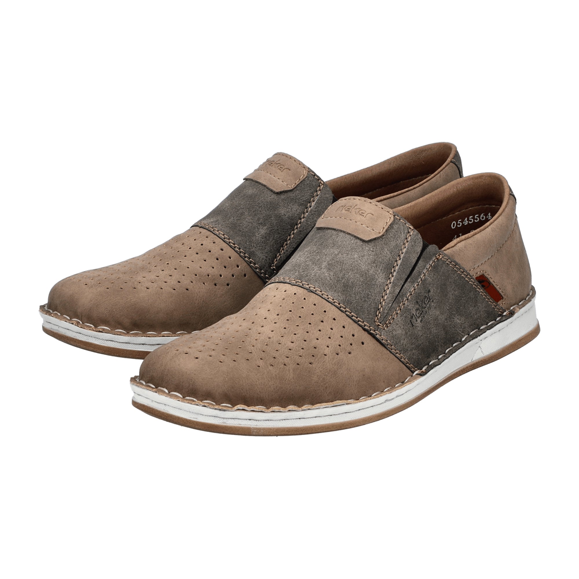 Rieker Beige Men's Slip-On Shoes 05455-64 Synthetic Leather Flat Heel
