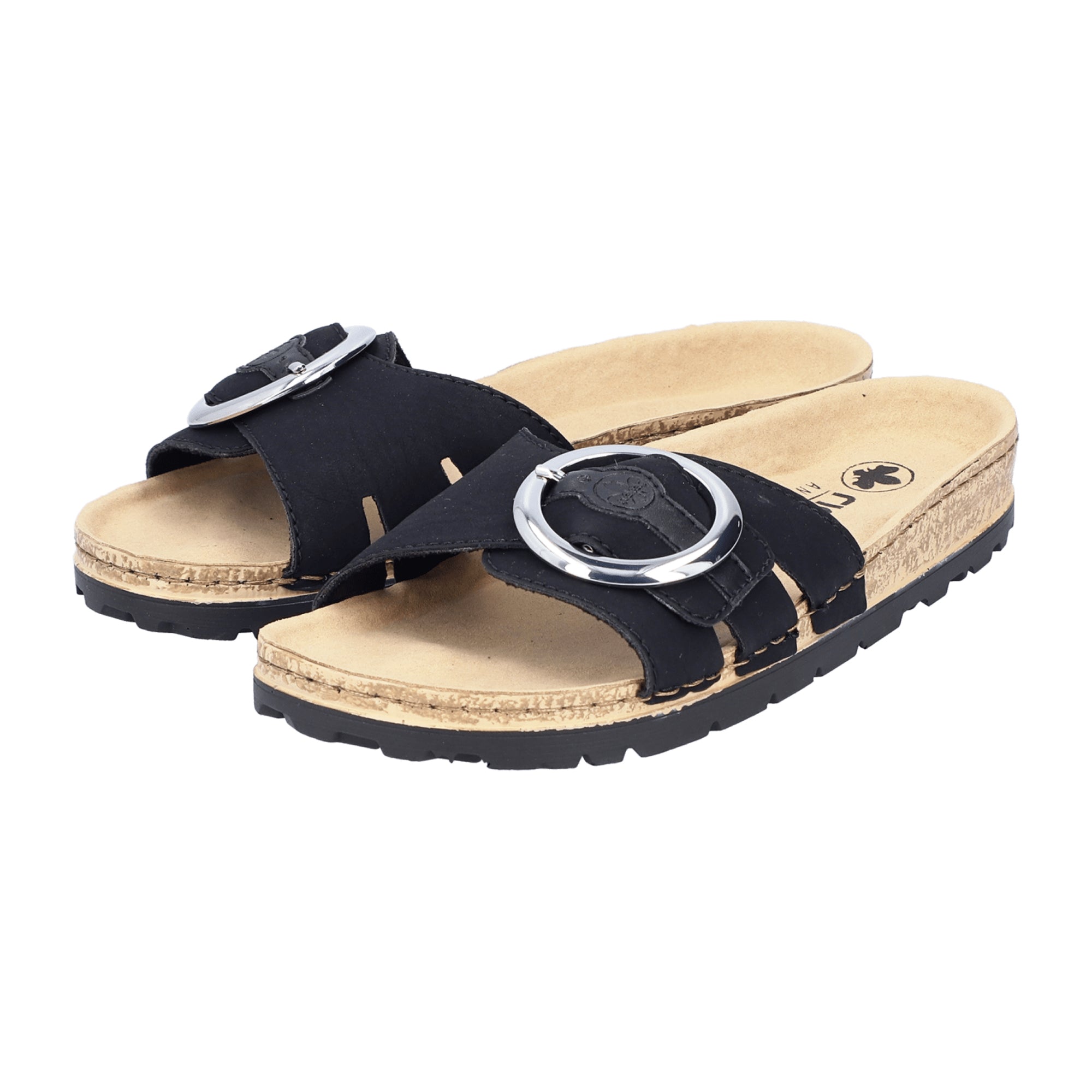 Rieker Black Women’s Sandals Flat Heel Narrow Fit Synthetic Leather