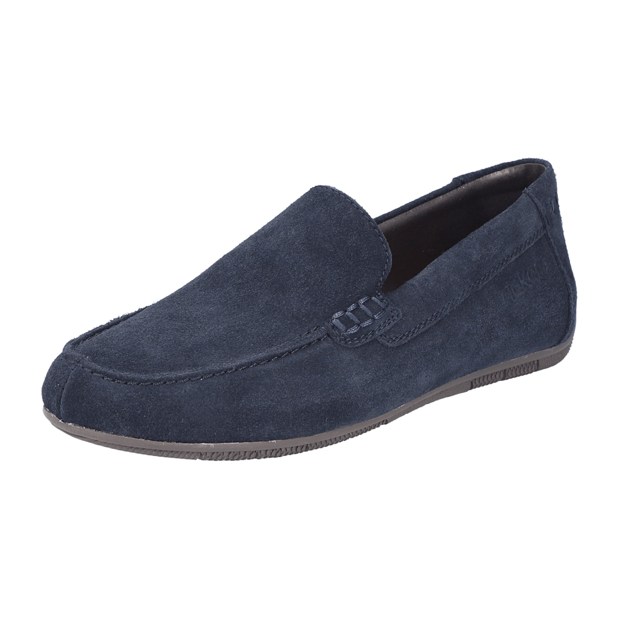 Rieker Blue Men's Slip-On Leather Shoes with Removable Insole and Flat Heel