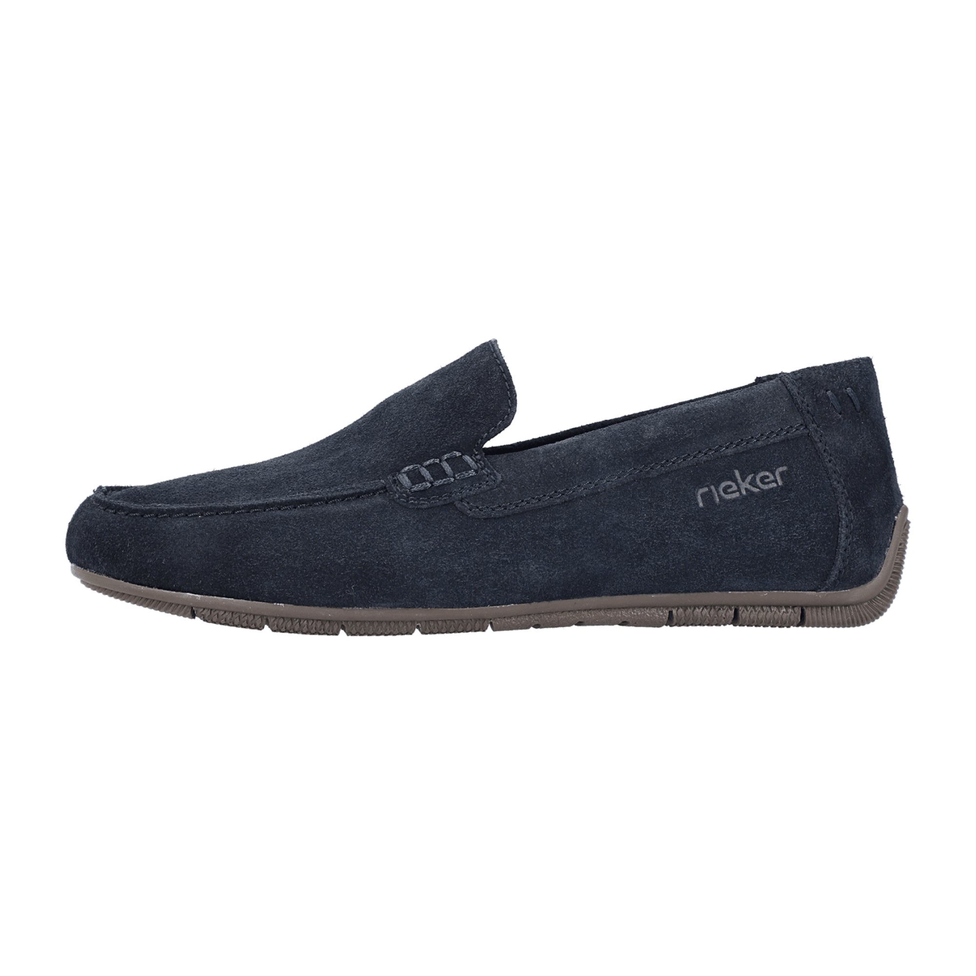 Rieker Blue Men's Slip-On Leather Shoes with Removable Insole and Flat Heel