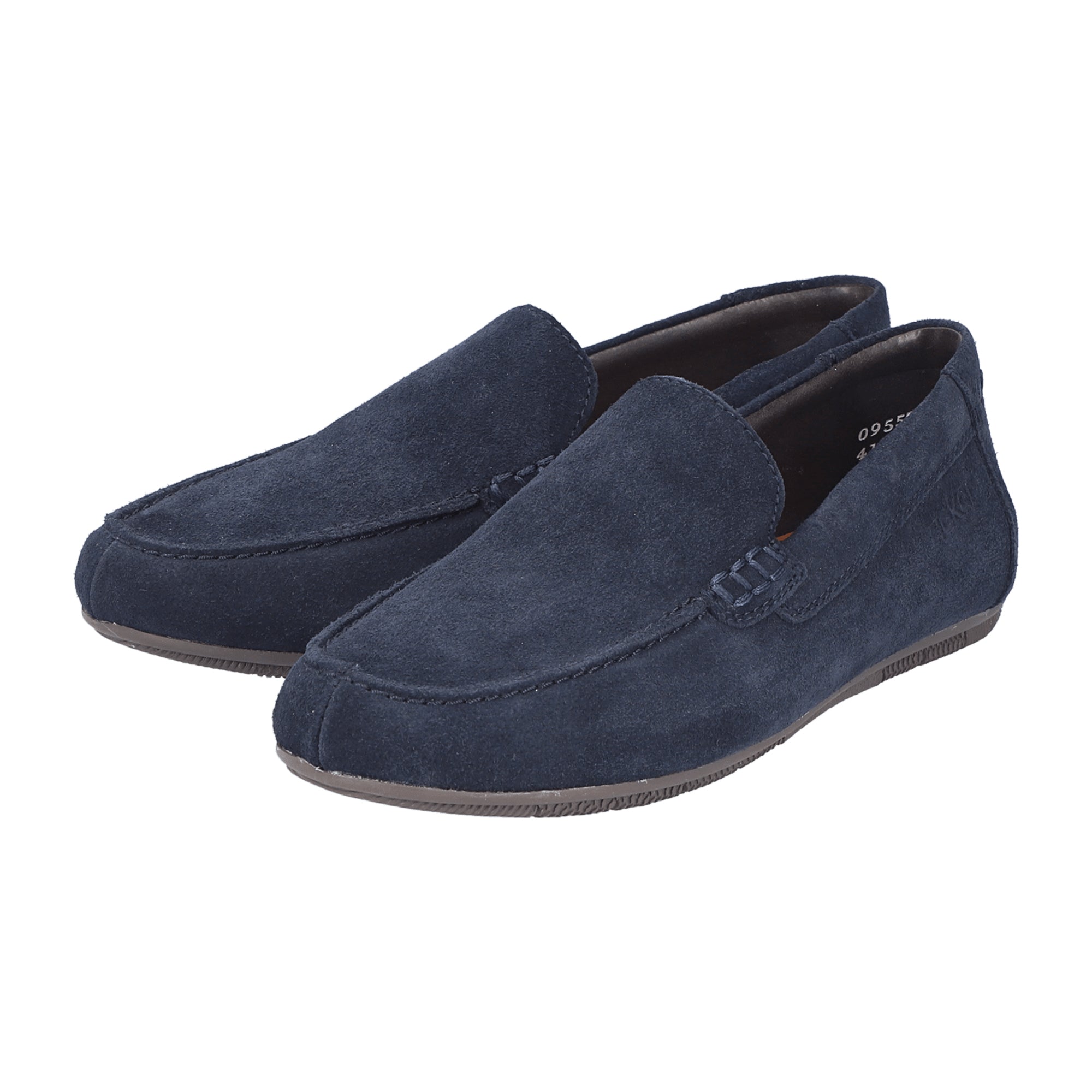 Rieker Blue Men's Slip-On Leather Shoes with Removable Insole and Flat Heel