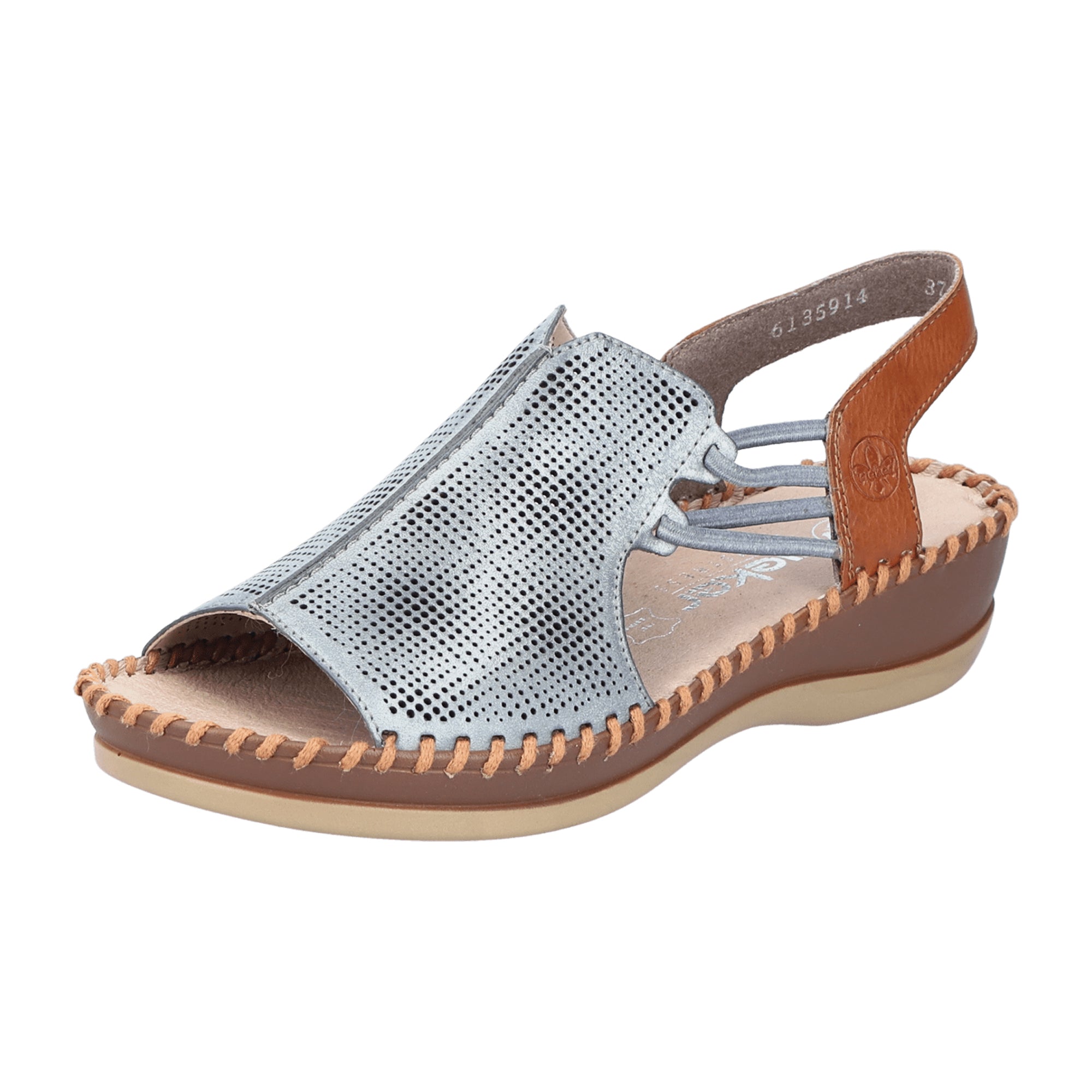 Rieker Women's Blue Leather Shoes Model 61359-14 with Flat Heel