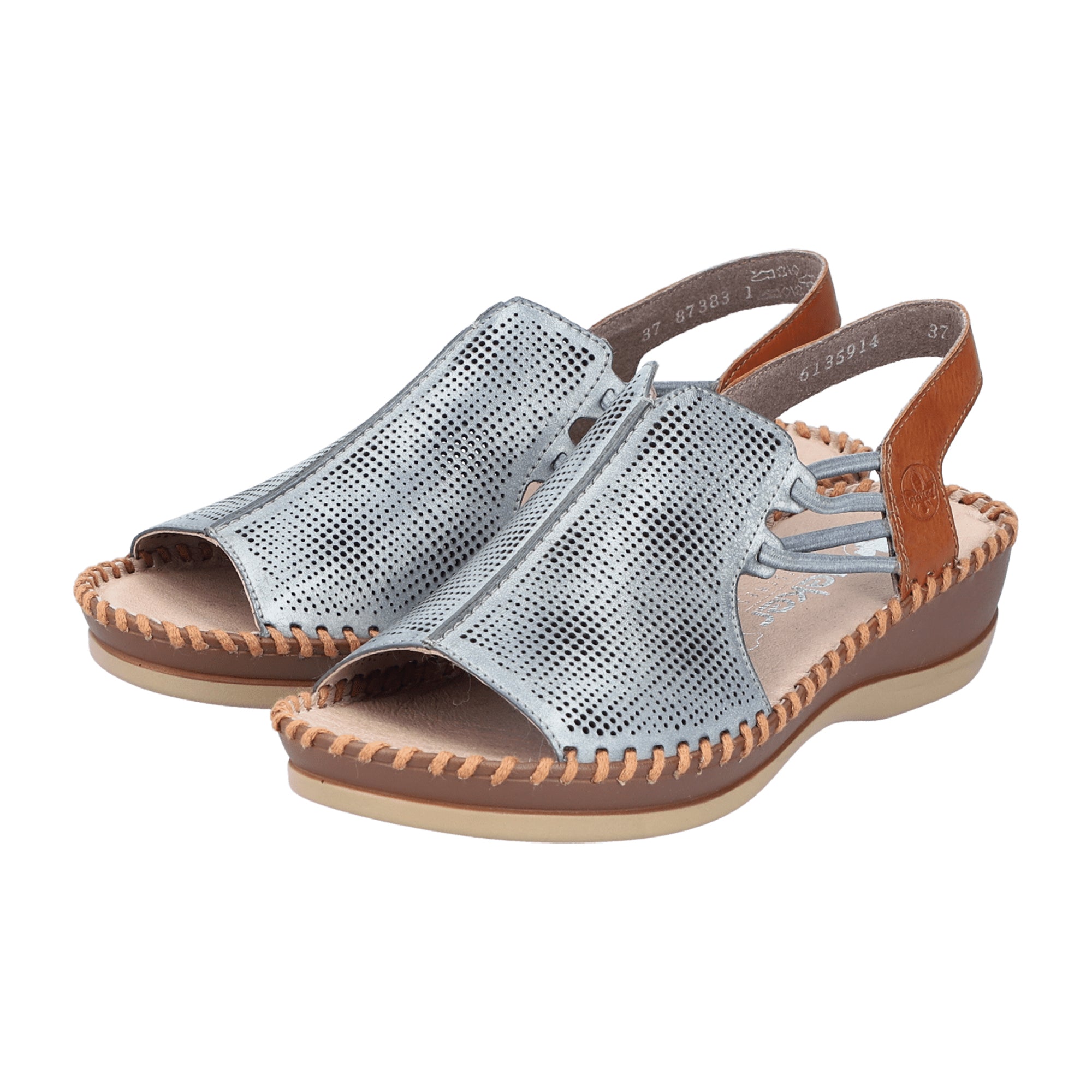 Rieker Women's Blue Leather Shoes Model 61359-14 with Flat Heel