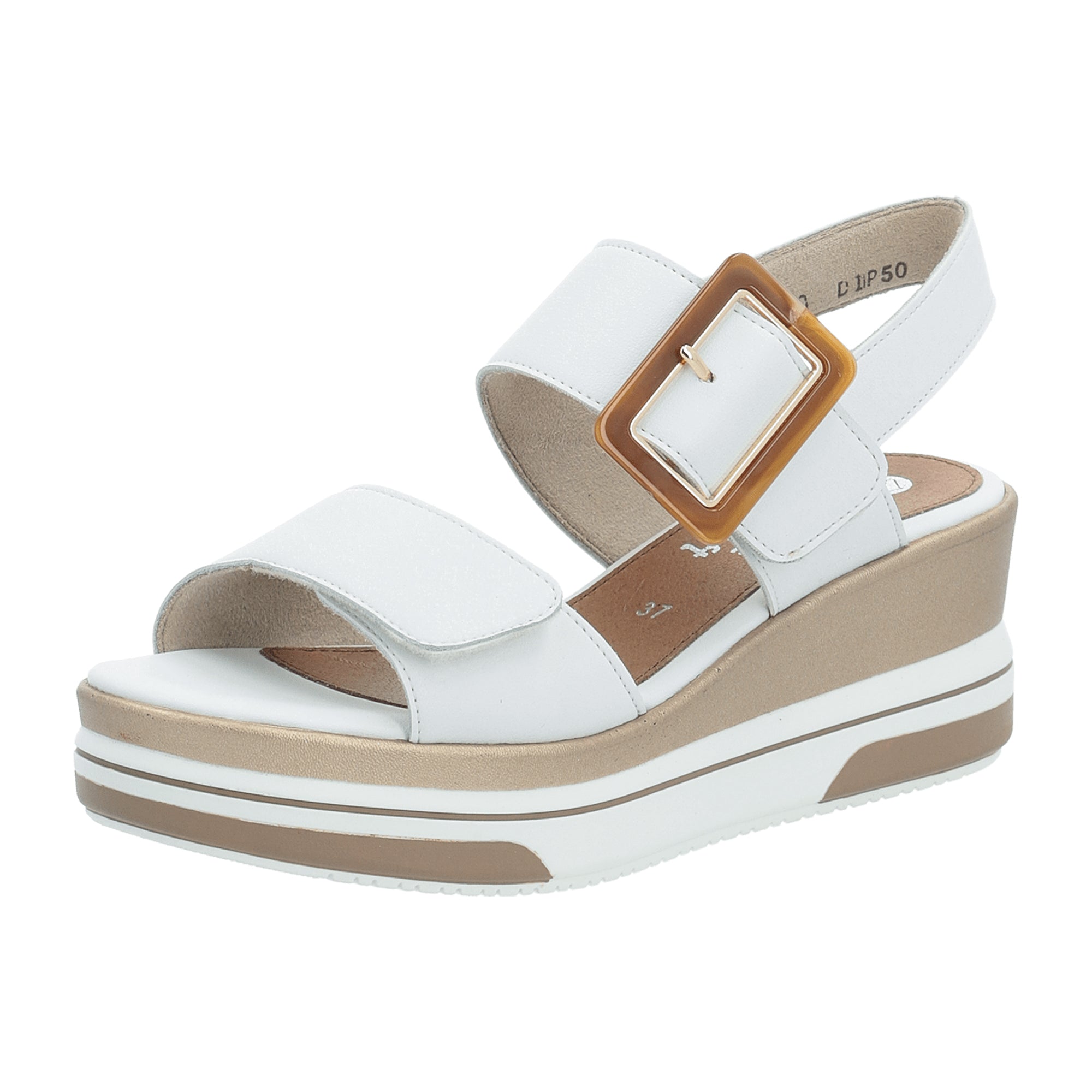 Remonte White Leather Women's Shoes with Wedge Heel and PU Sole